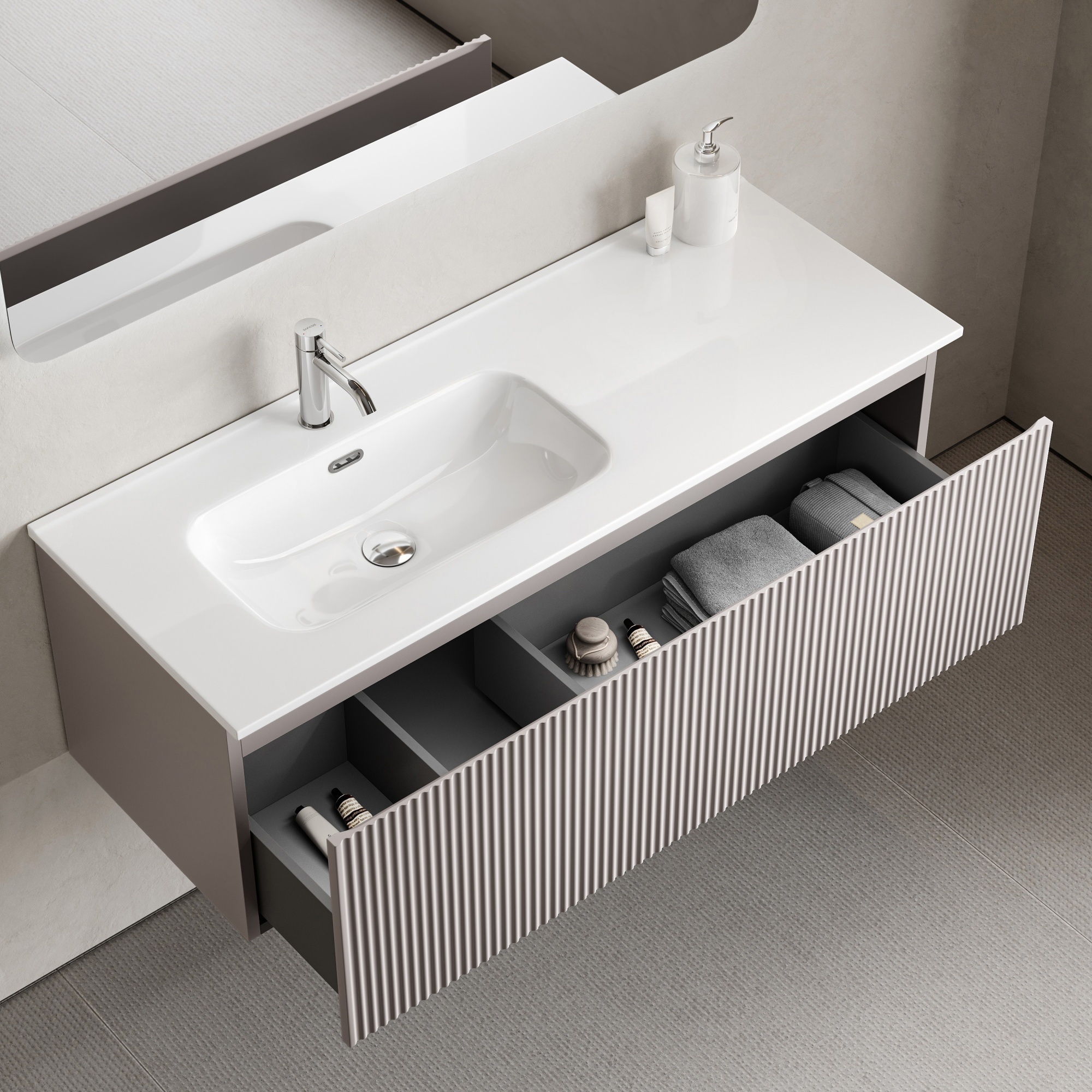 Тумба подвесная SANCOS Snob R 1.0 1195х445х406, c одним ящиком оснащенным доводчиками, Doha Soft , арт.SNR1.0120LSM