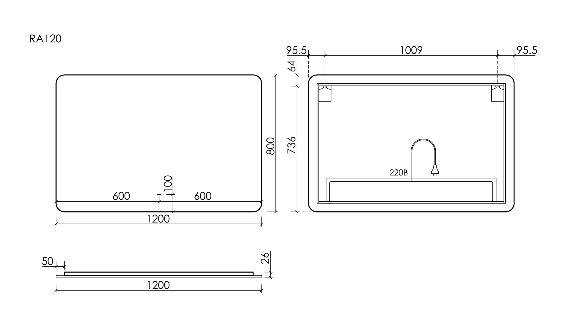 Зеркало для ванной комнаты SANCOS Ray 1200х800 c подсветкой, арт. RA1200