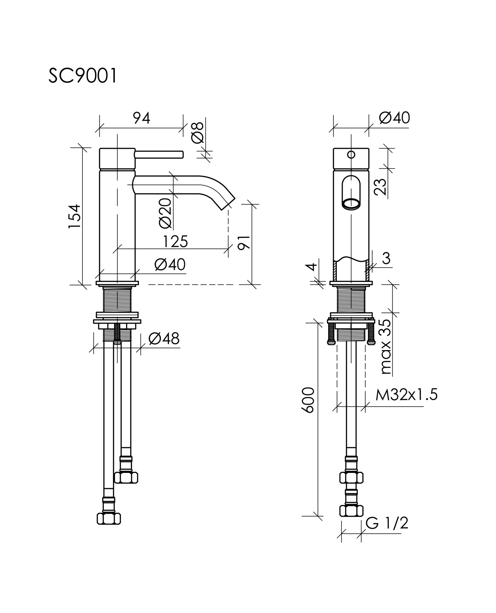 Смеситель для раковины SANCOS Etna, брашированный никель, PVD покрытие, арт. SC9001BN