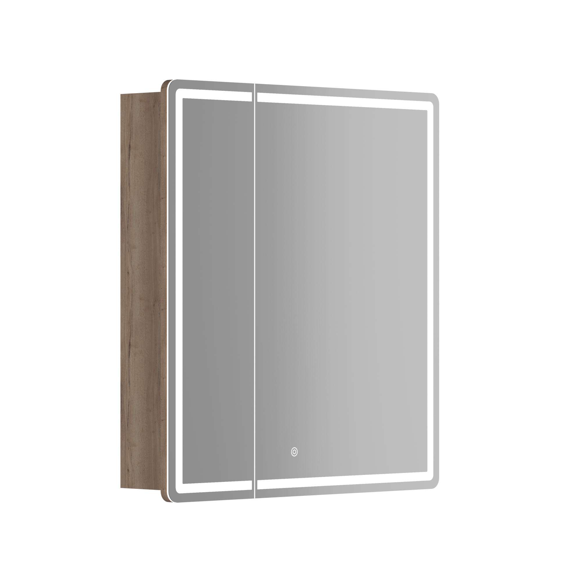 Зеркальный шкаф для ванной комнаты sancos mirror 690x150х740 мм, с led подсветкой, цвет дуб галифакс натуральный, с розеткойарт. mi70eg