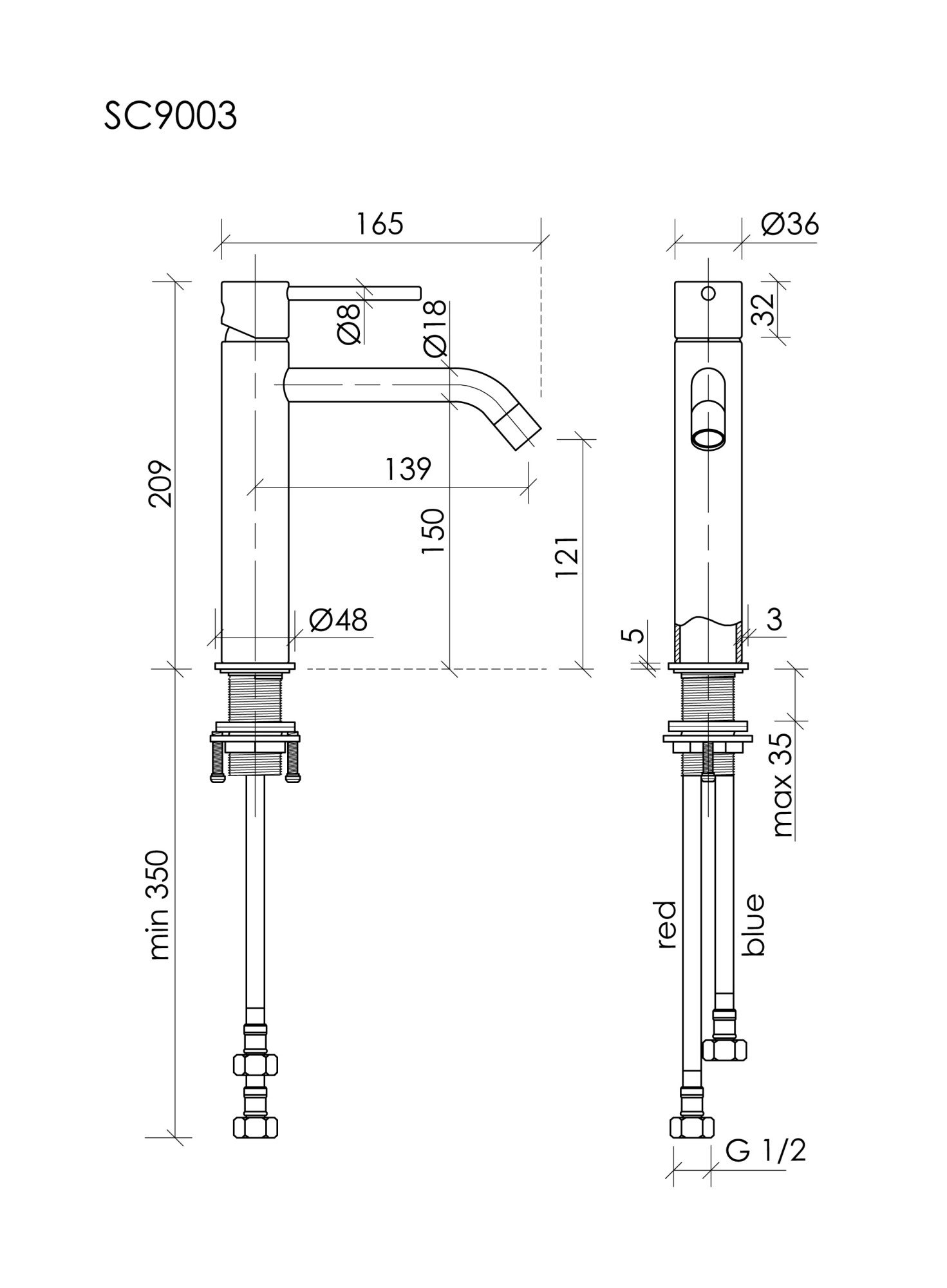 Смеситель для раковины SANCOS Etna, брашированный никель, PVD покрытие, арт. SC9003BN