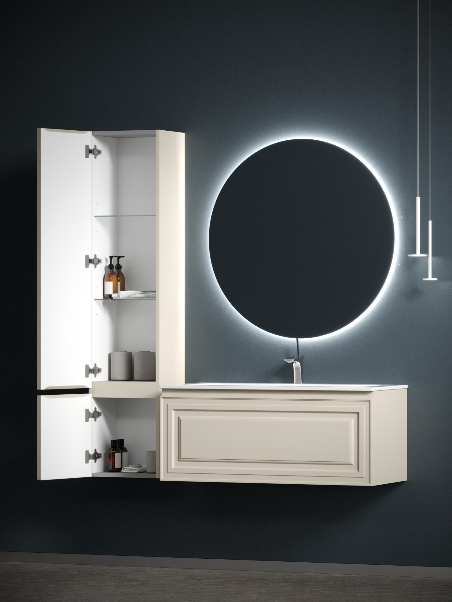 Шкаф-пенал sancos very подвесной левый,  beige soft , 350х300х1600 мм, арт. pvr35lce