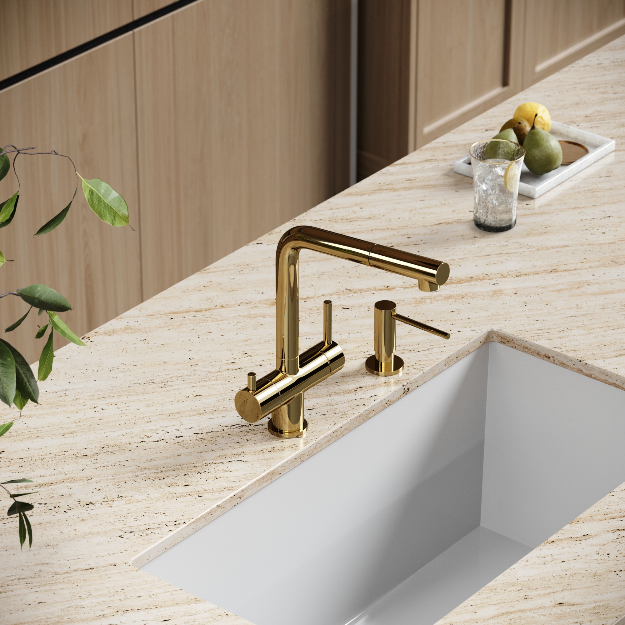 Смеситель для кухни SANCOS Spin с поворотным и вытяжным изливом, c краном для фильтрованной воды, цвет полированное золото, арт. SC4015ZG