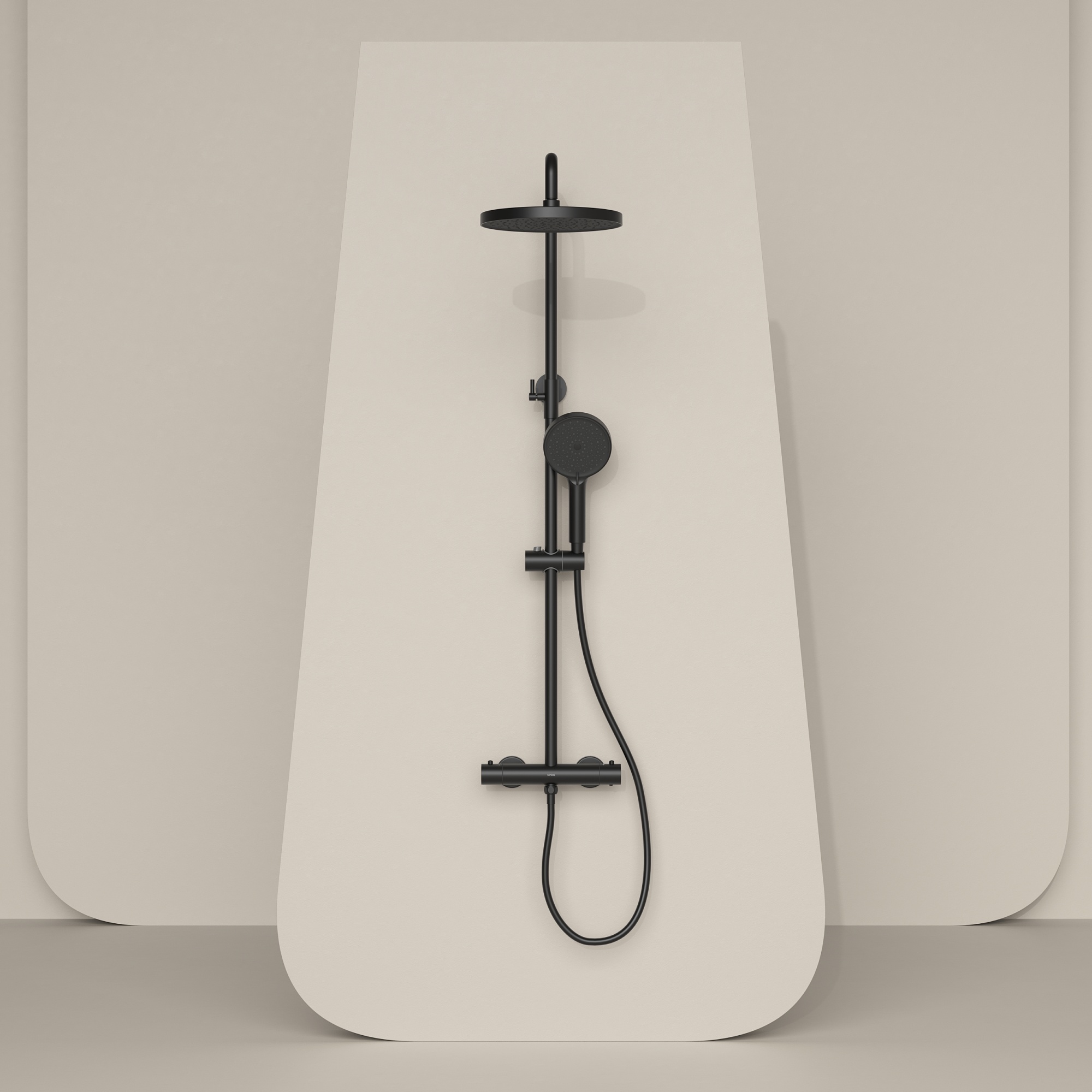 Душевая стойка Sancos Teo c термостатом, с регулировкой по высоте, цвет черный матовый, арт. SC11001MB