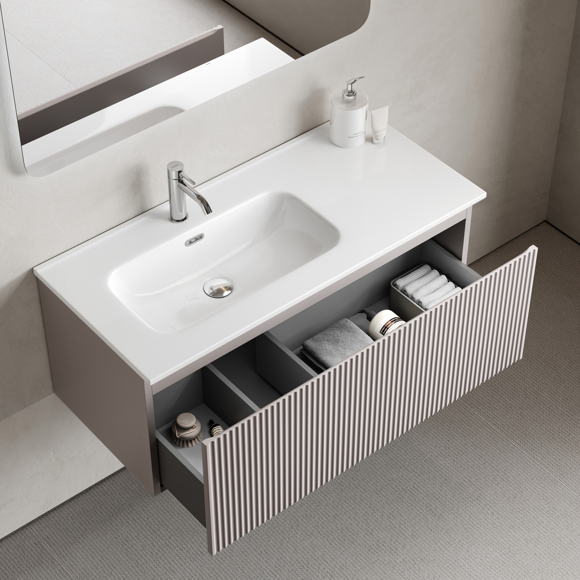 Тумба подвесная SANCOS Snob R 1.0 995х445х406, c одним ящиком оснащенным доводчиками, Doha Soft , арт.SNR1.0100LSM