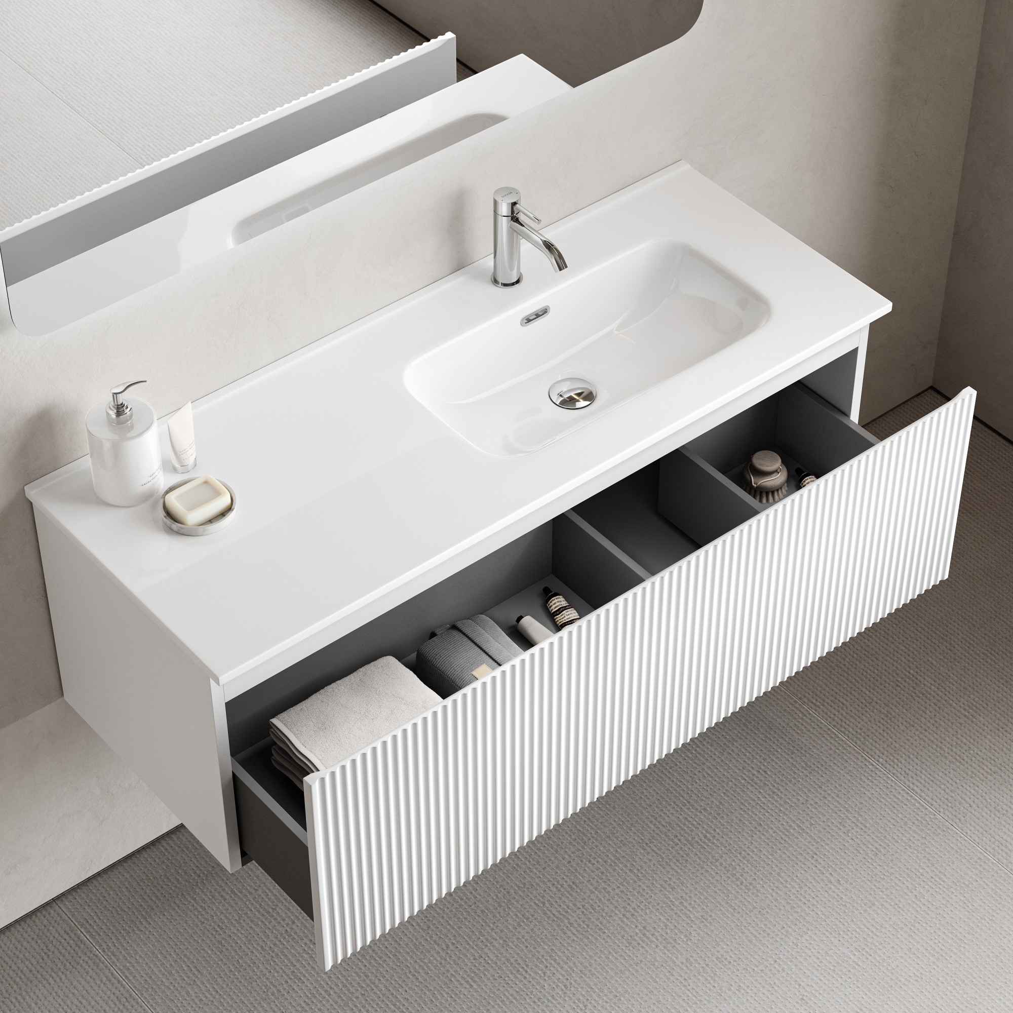 Тумба подвесная SANCOS Snob R 1.0 1195х445х406, c одним ящиком оснащенным доводчиками, Bianco , арт.SNR1.0120RW