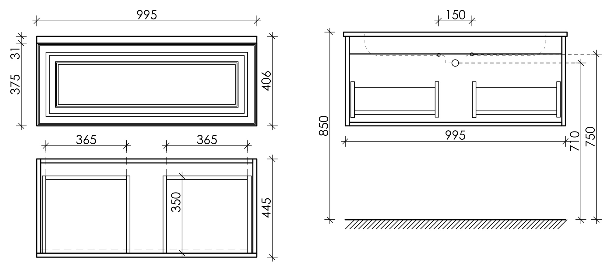 Тумба подвесная sancos very 995х445х406, c одним  ящиком оснащенным доводчиками, beige soft , арт.vr100ce