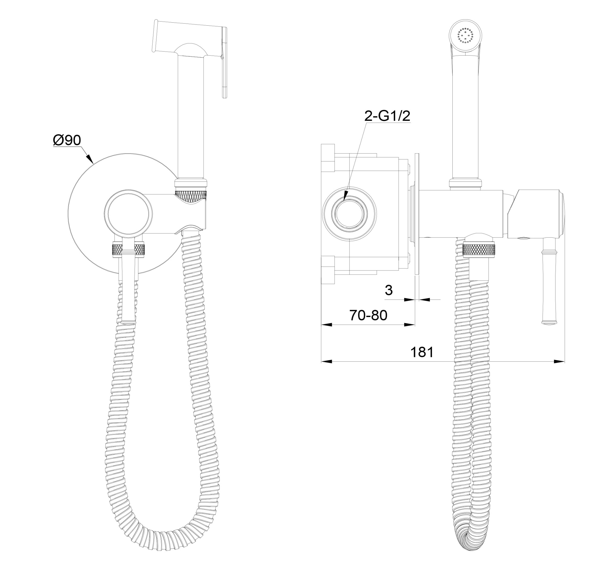 Смеситель с гигиеническим душем встраиваемый wonzon & woghand tor, хром (ww-88829073-cr)