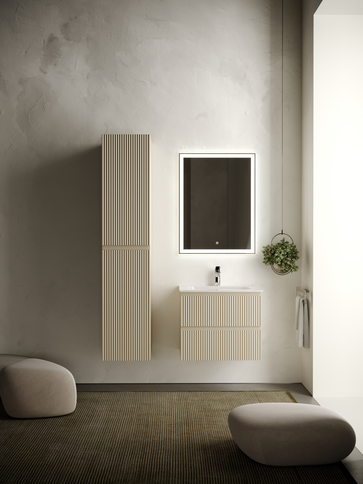 Тумба подвесная sancos snob r 590х445х500, c двумя ящиками оснащенными доводчиками, beige soft , арт.snr60ce