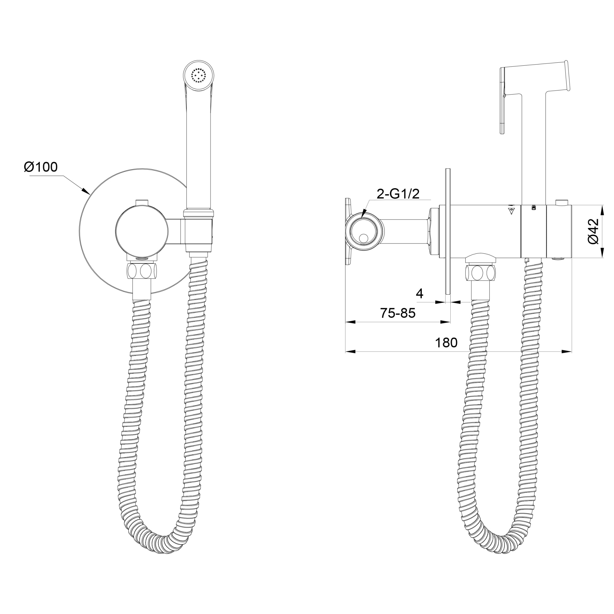 Смеситель с гигиеническим душем и термостатом встраиваемый wonzon & woghand, брашированный никель (ww-88829909-bn)