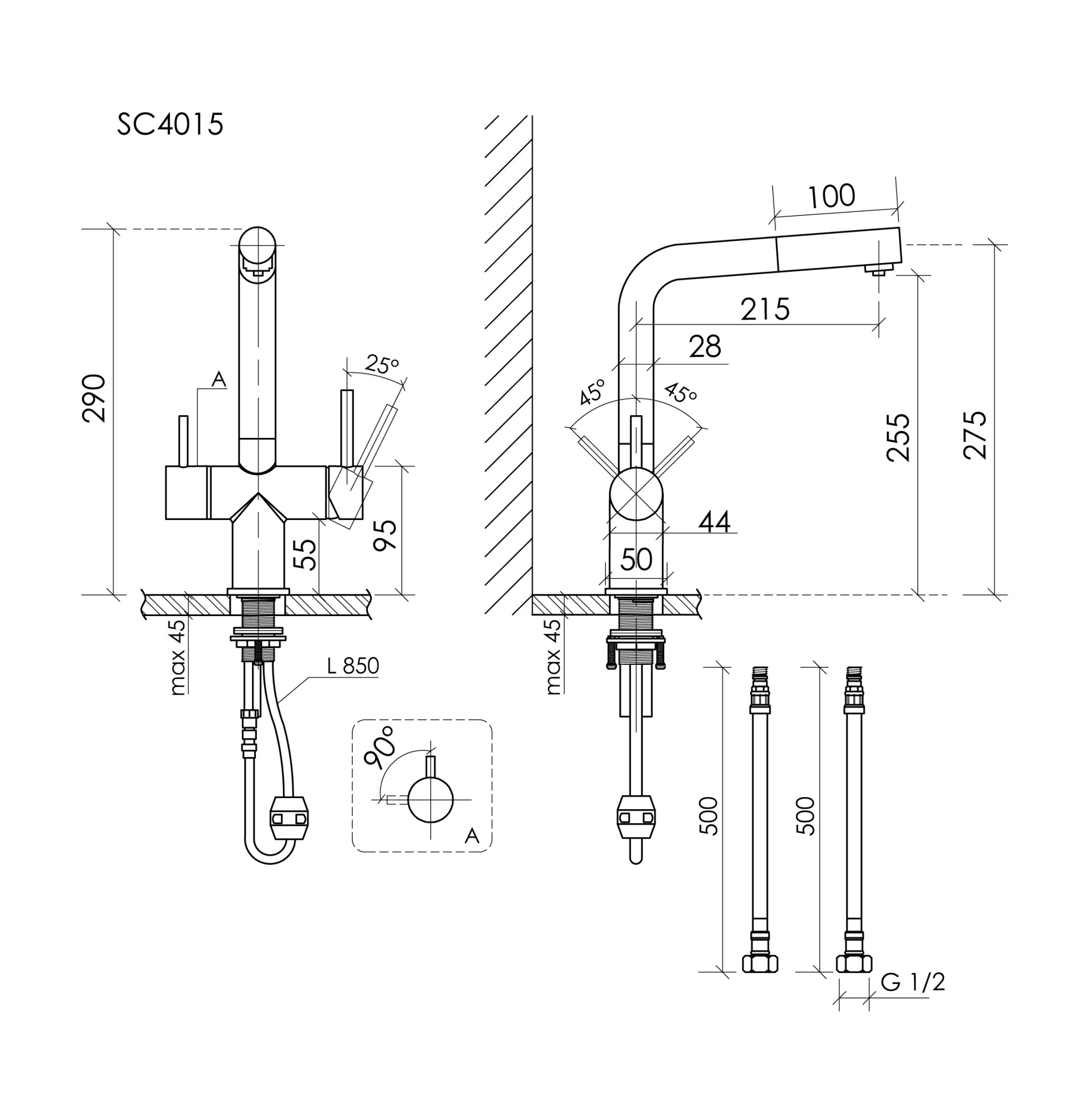 Смеситель для кухни SANCOS Spin с поворотным и вытяжным изливом, c краном для фильтрованной воды, цвет брашированное золото, арт. SC4015BG