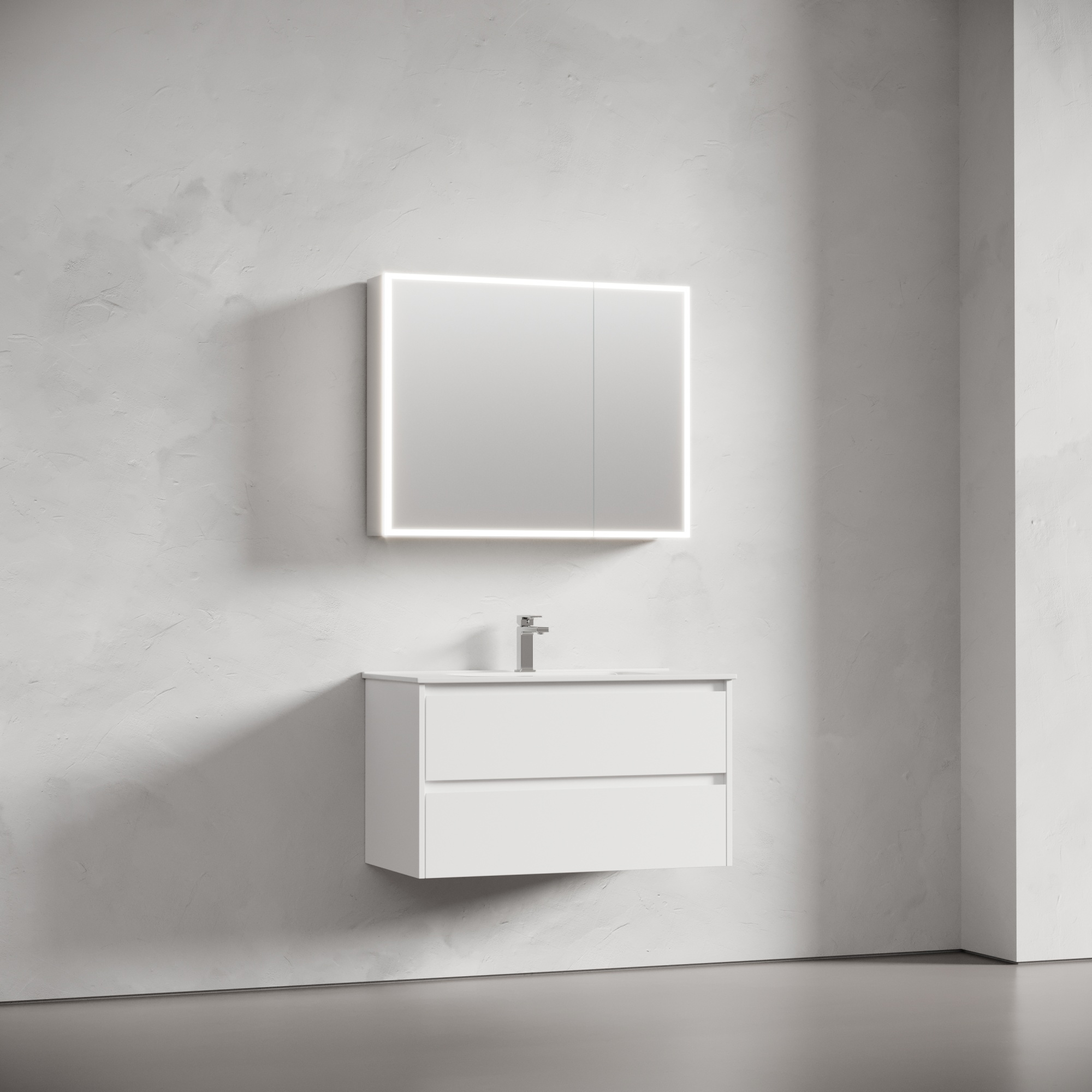 Зеркальный шкаф для ванной комнаты из алюминия sancos evoke 900x700х136 мм с led подсветкой, арт. sc8090