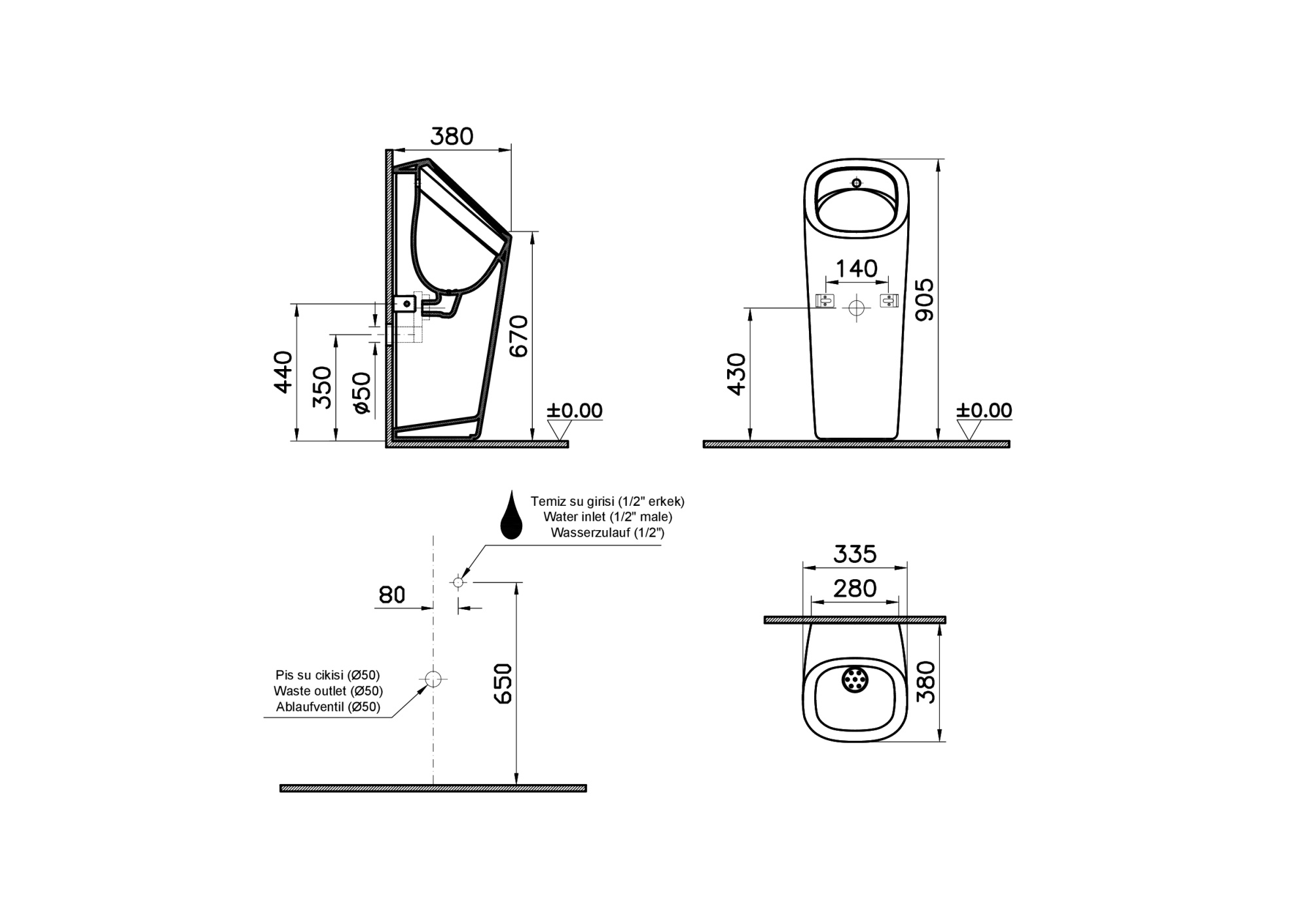 Писсуар-моноблок plural с встроенным смывным механизмом, питание от батареи, цвет матовый белый Писсуар-моноблок plural с встроенным смывным механизмом, питание от батареи, цвет матовый белый