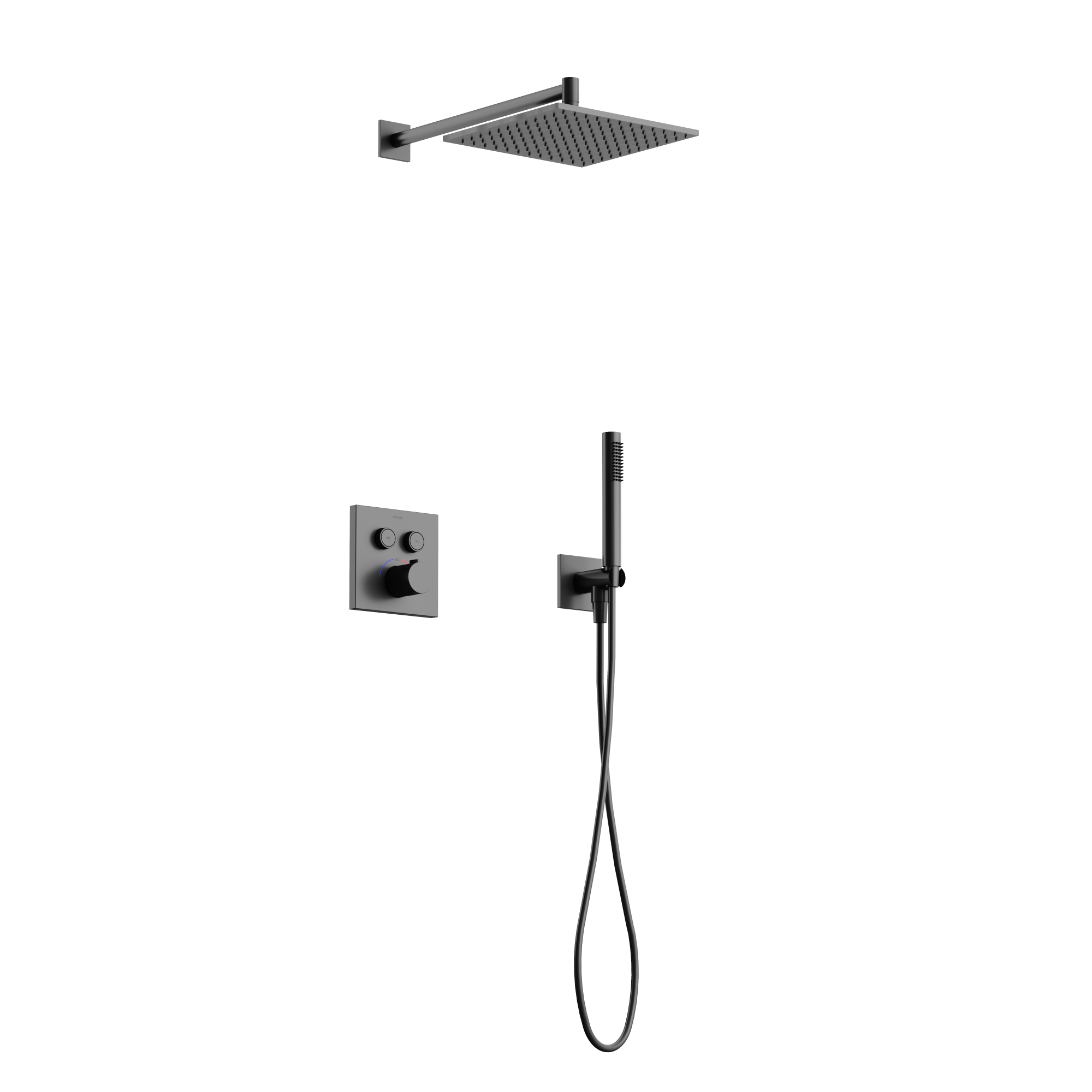 Душевой комплект с термостатом sancos linn, с внутренней частью, вороненая сталь арт. sc9022gg Душевой комплект с термостатом sancos linn, с внутренней частью, вороненая сталь арт. sc9022gg
