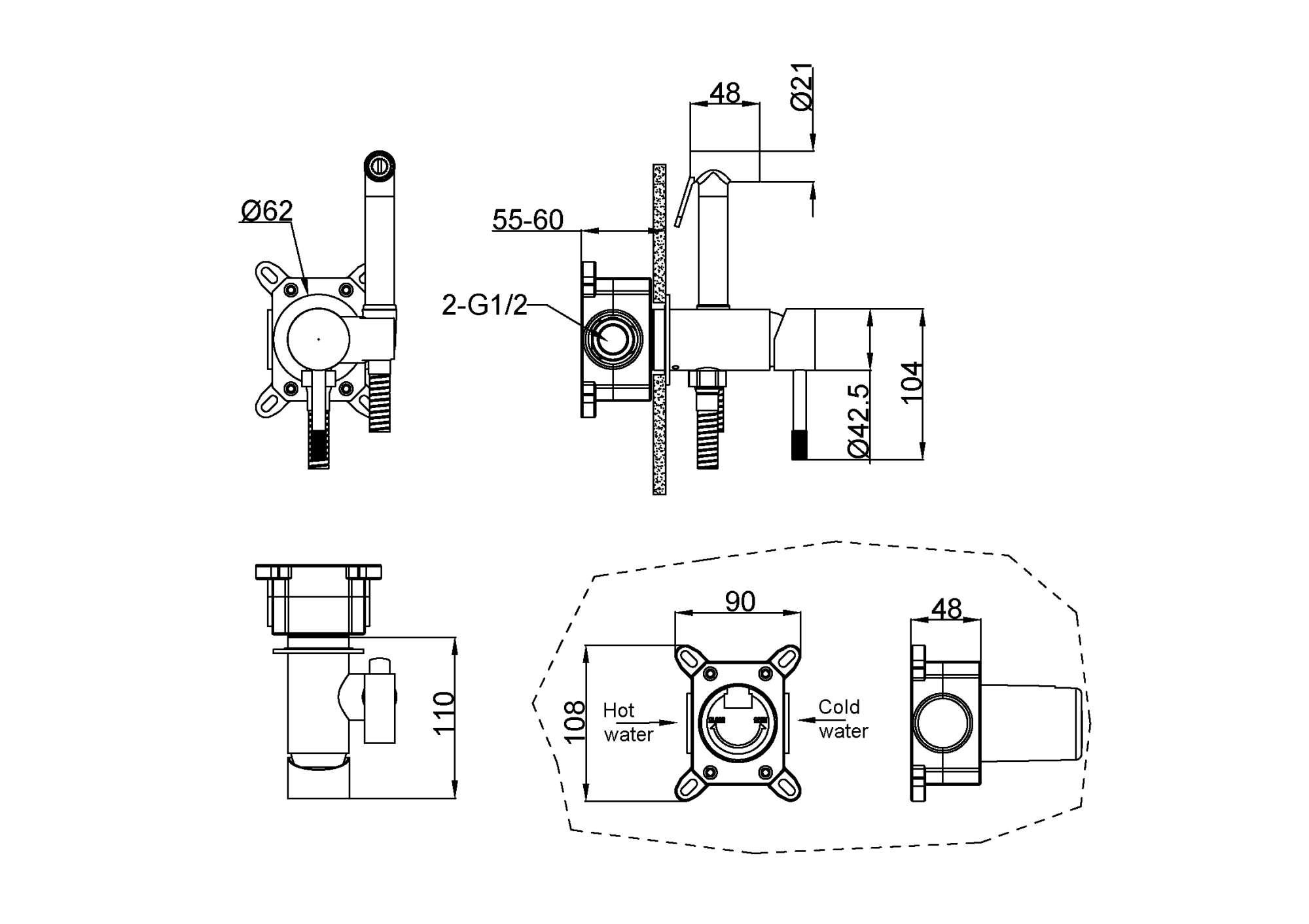 Гигиенический душ со смесителем  uno 467-b черный матовый boheme