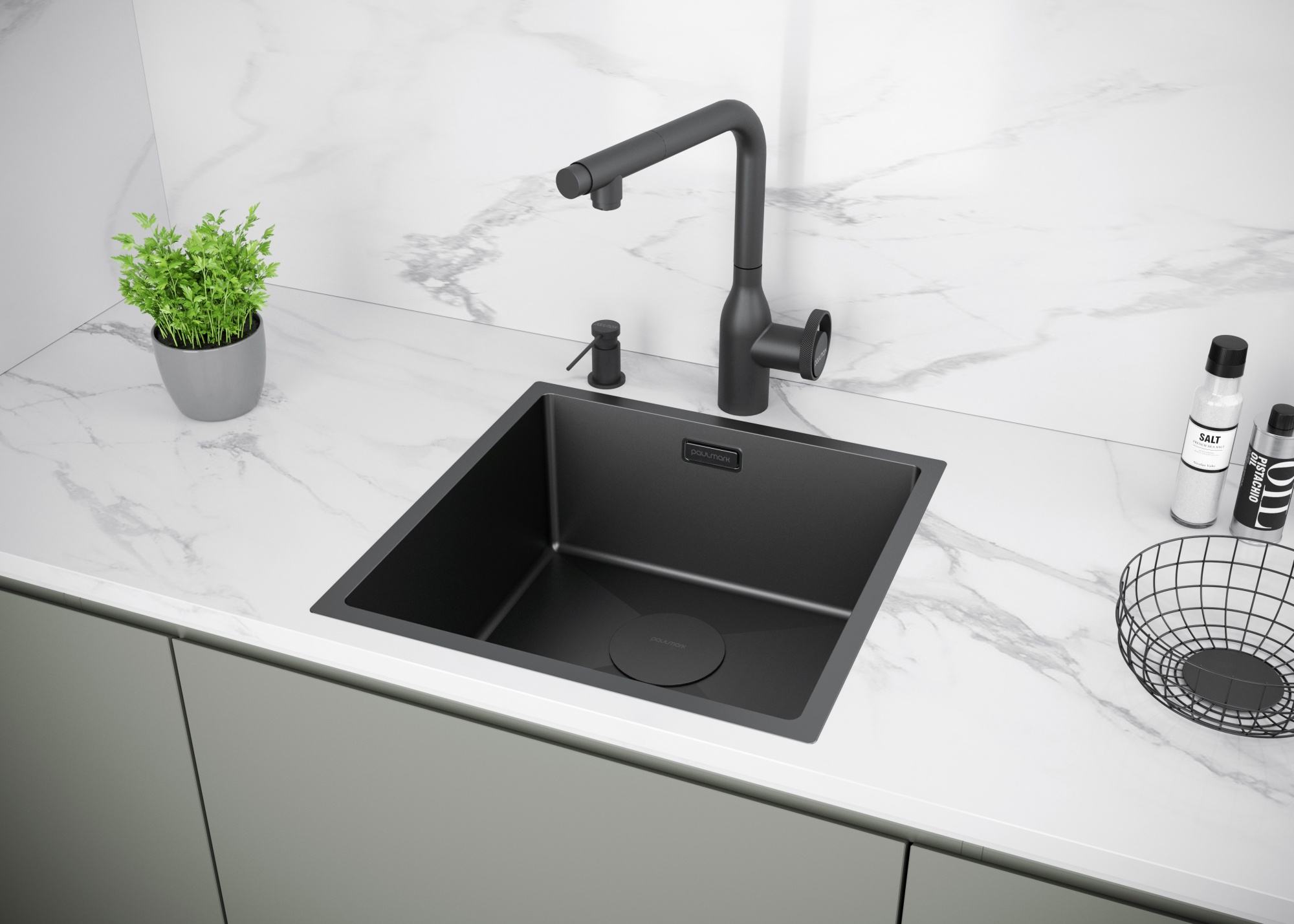 Мойка нерж. сталь next 44 uni, pm214444-mbn, матовый черный, 440х440мм, paulmark 1,2мм