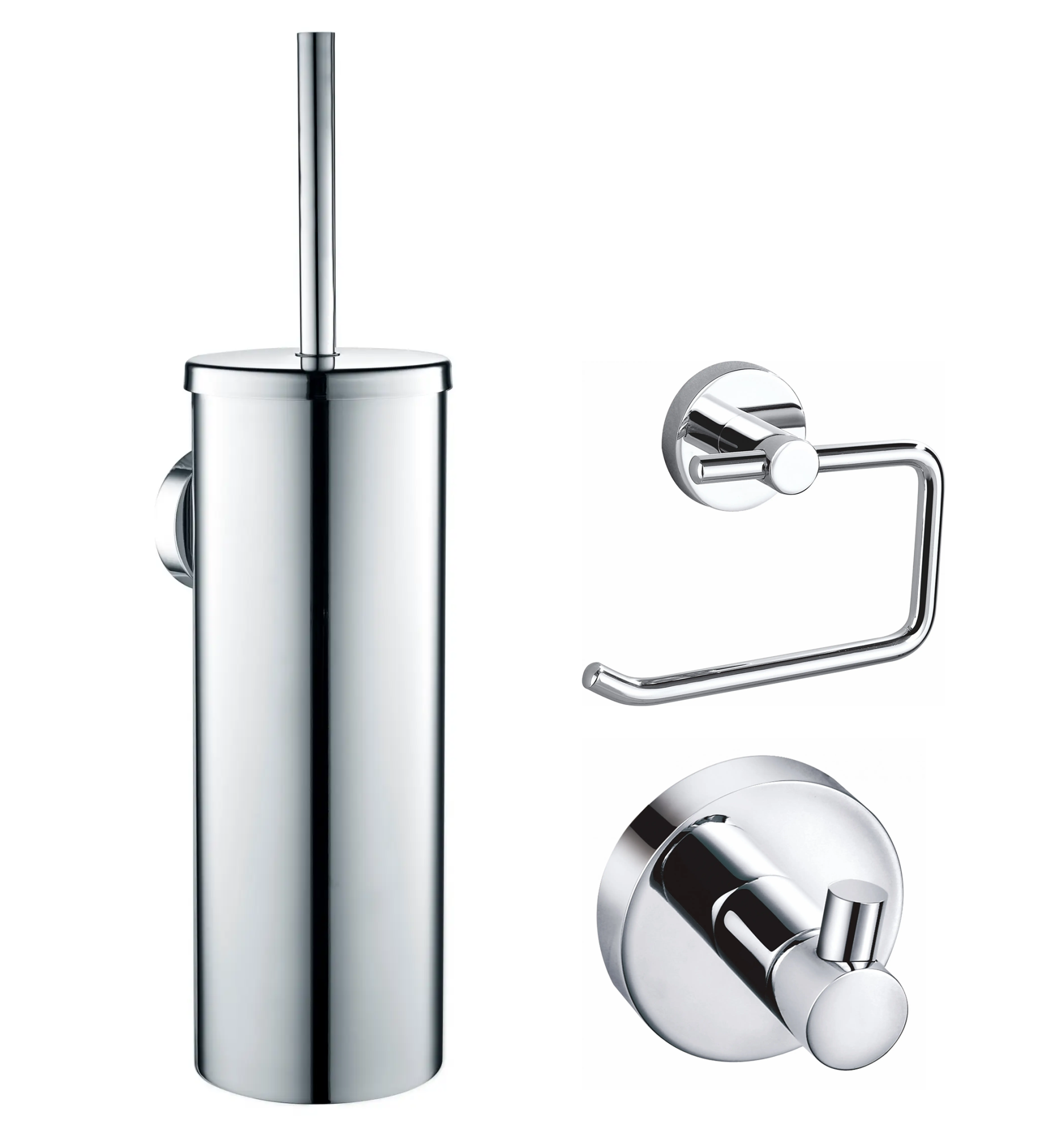 Набор аксессуаров из 3 предметов (крючок, держатель для бумаги, ершик) wonzon & woghand, хром (ww-8100-cr)