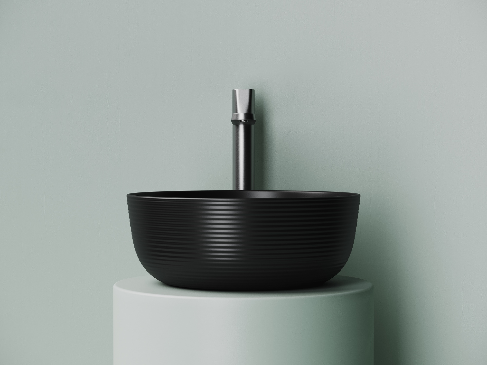 Раковина накладная круглая 356x356x135, цвет черный матовый