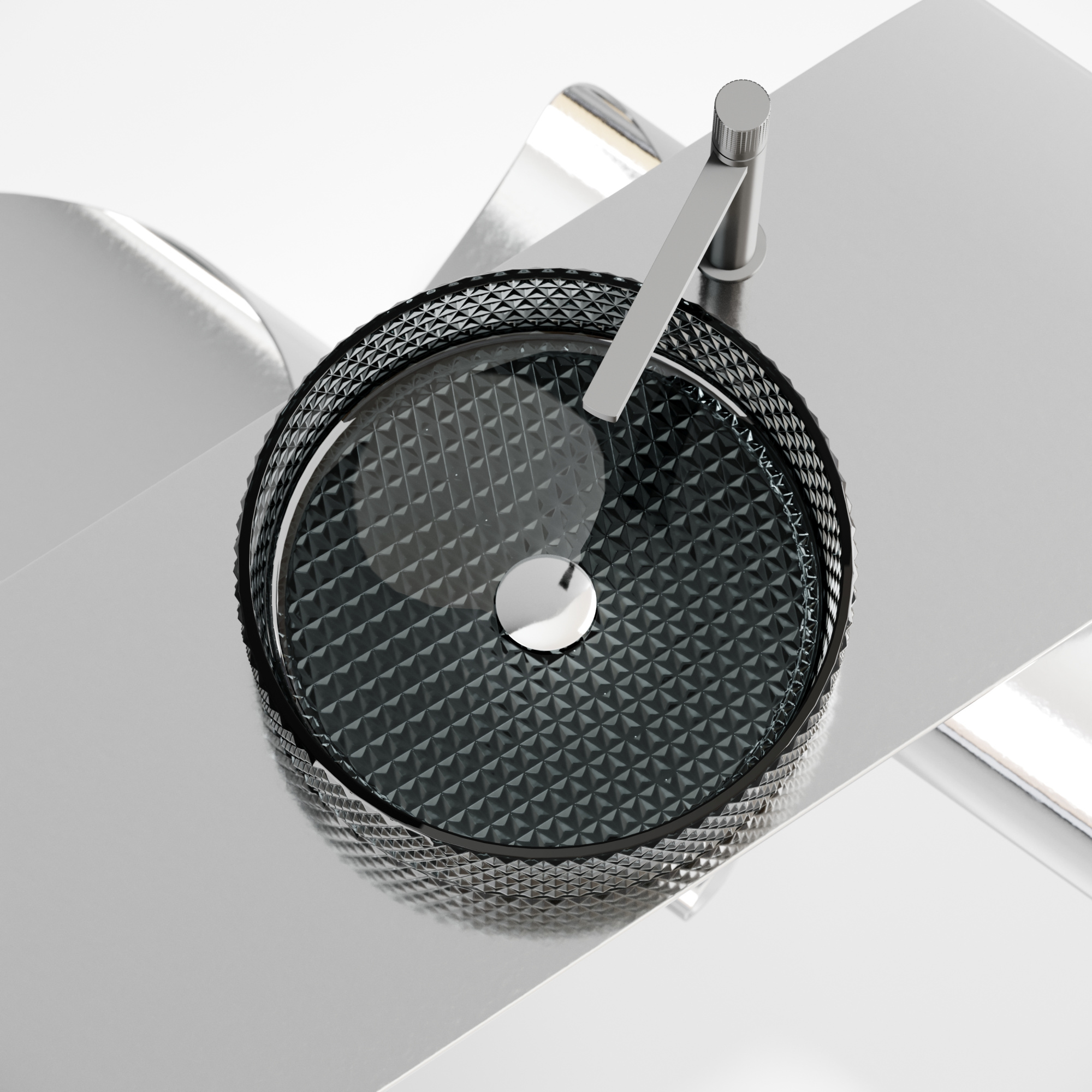 Умывальник чаша накладная круглая (цвет черный) cristal 360x360x112мм