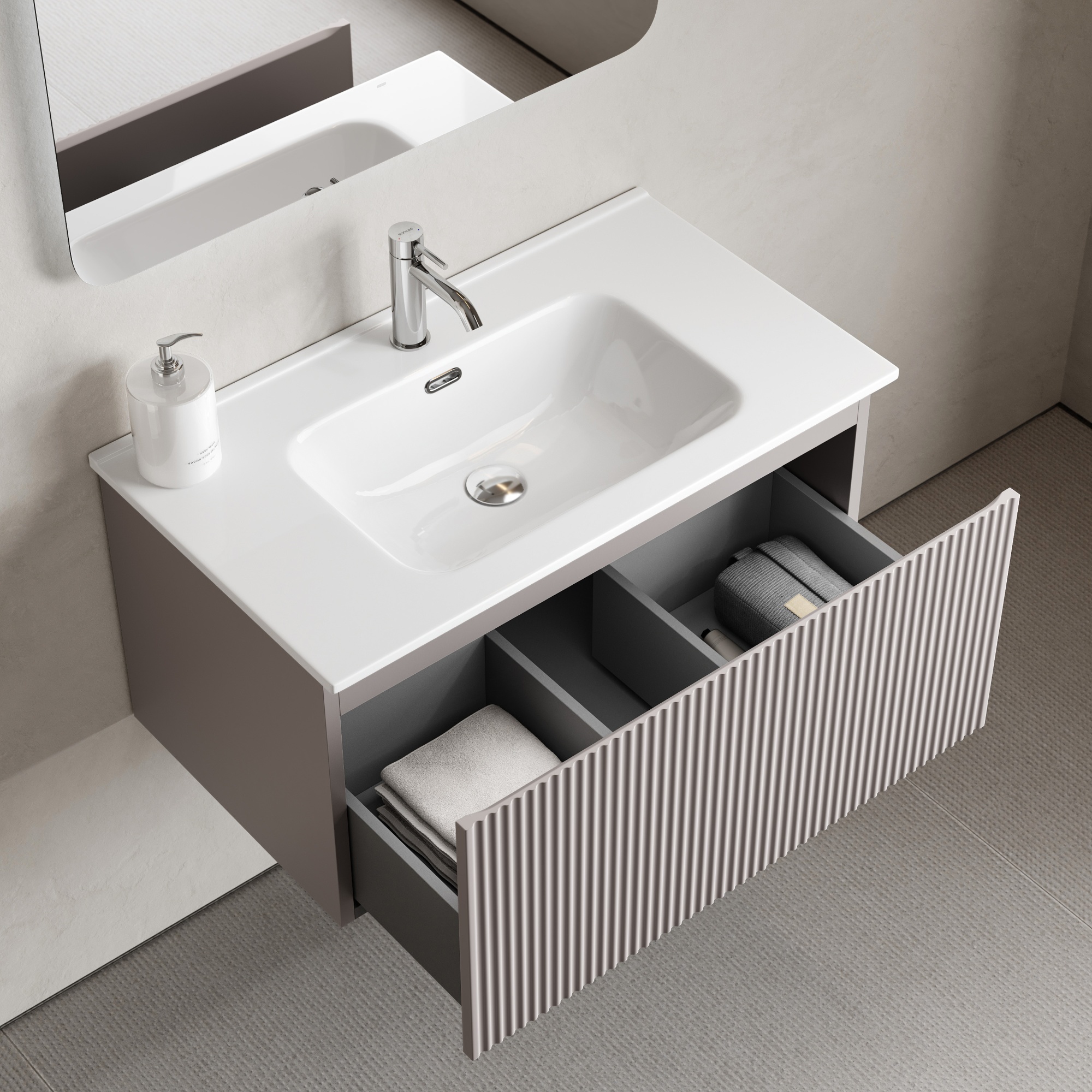 Тумба подвесная SANCOS Snob R 1.0 790х445х406, c одним ящиком оснащенным доводчиками, Doha Soft , арт.SNR1.080SM