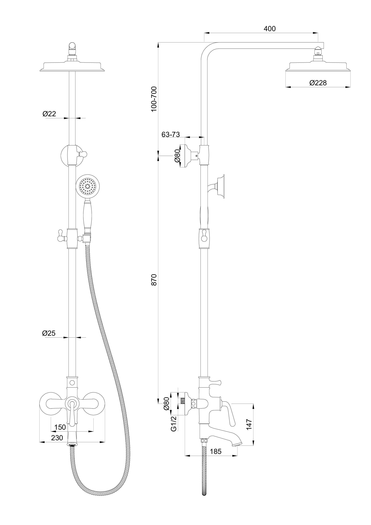 Душевая система wonzon & woghand steam, хром (ww-88739008-cr)