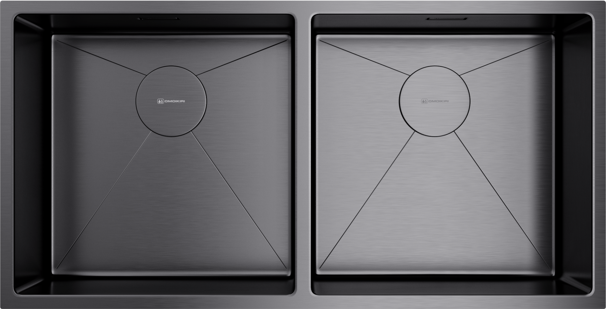 Кухонная мойка omoikiri taki 86-2-u/if-gm нерж. сталь/вороненая сталь 865 x 440 x 200