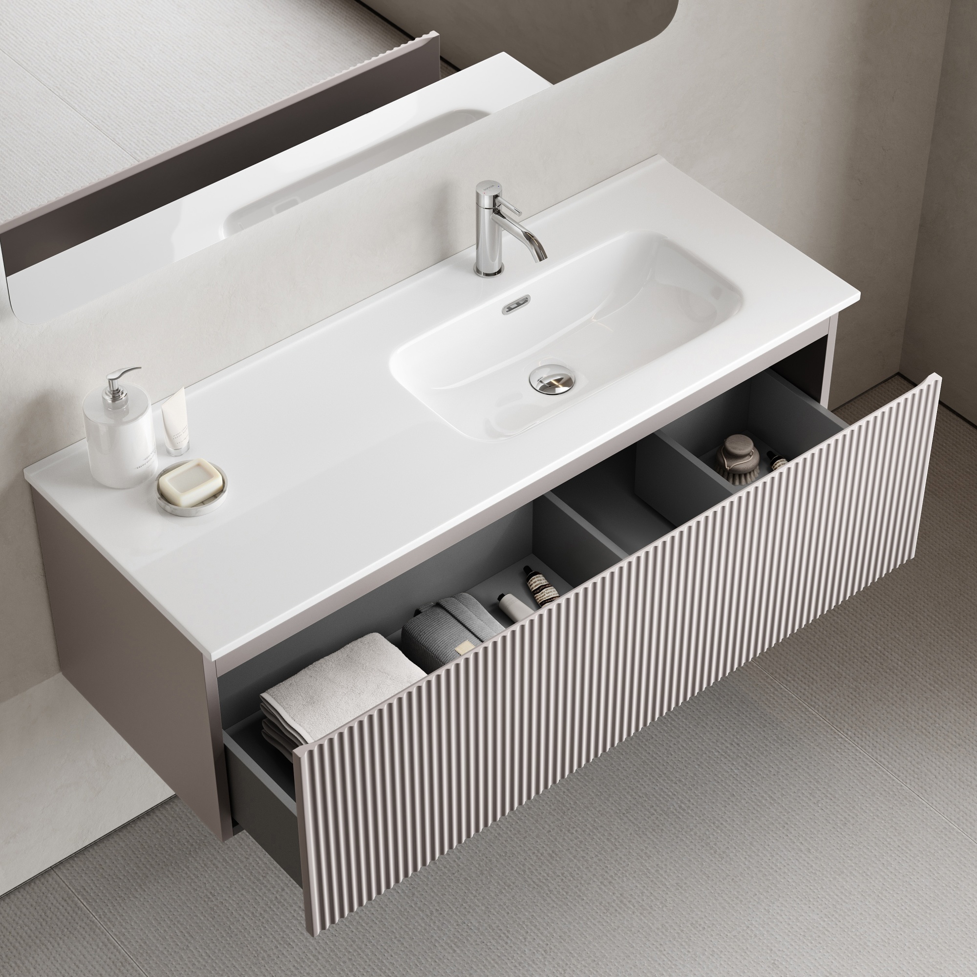 Тумба подвесная SANCOS Snob R 1.0 1195х445х406, c одним ящиком оснащенным доводчиками, Doha Soft , арт.SNR1.0120RSM