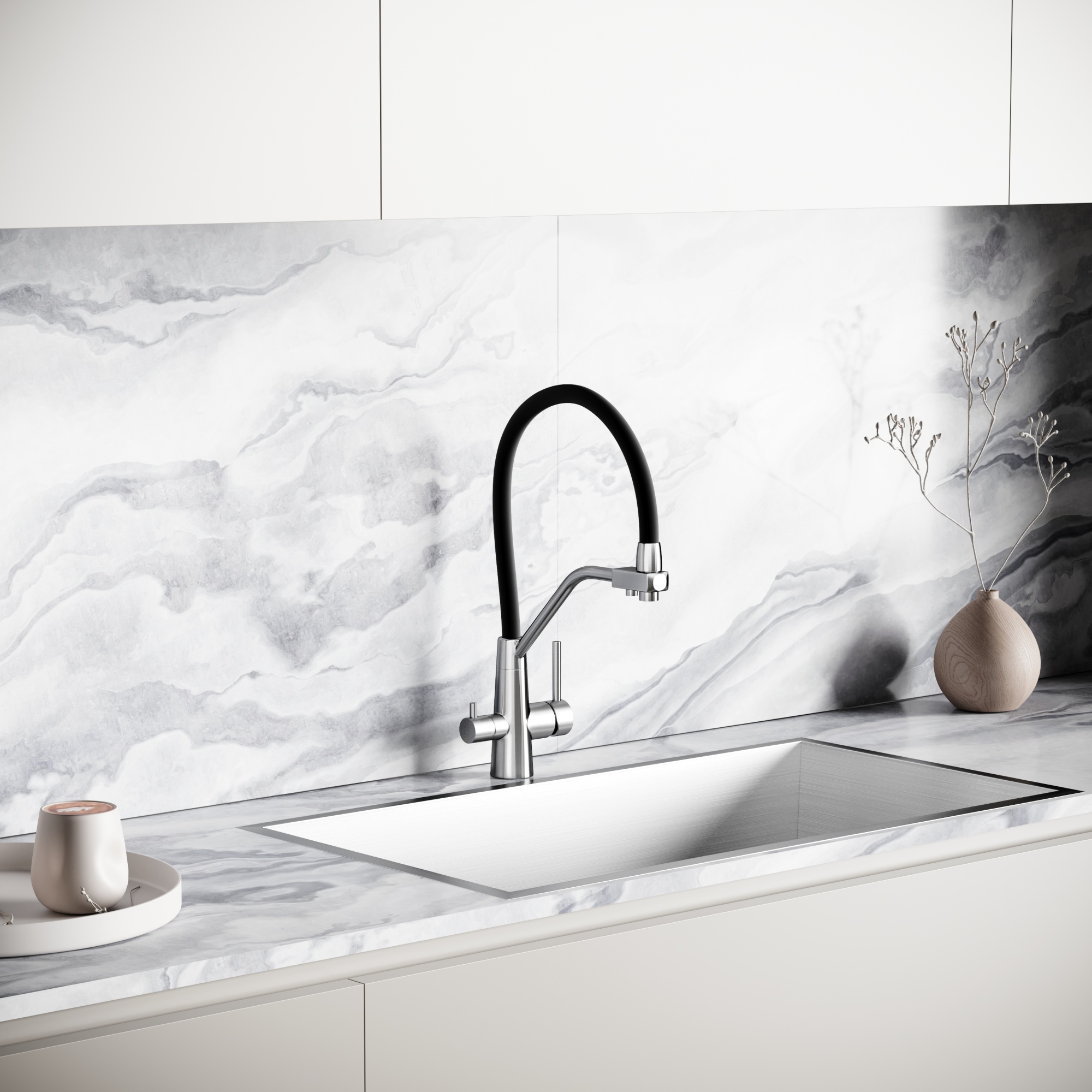 Смеситель дл кухни из нержавеющей стали Sancos Nolia, с крановм для фильтра и гибким изливом, арт. SC12003SS