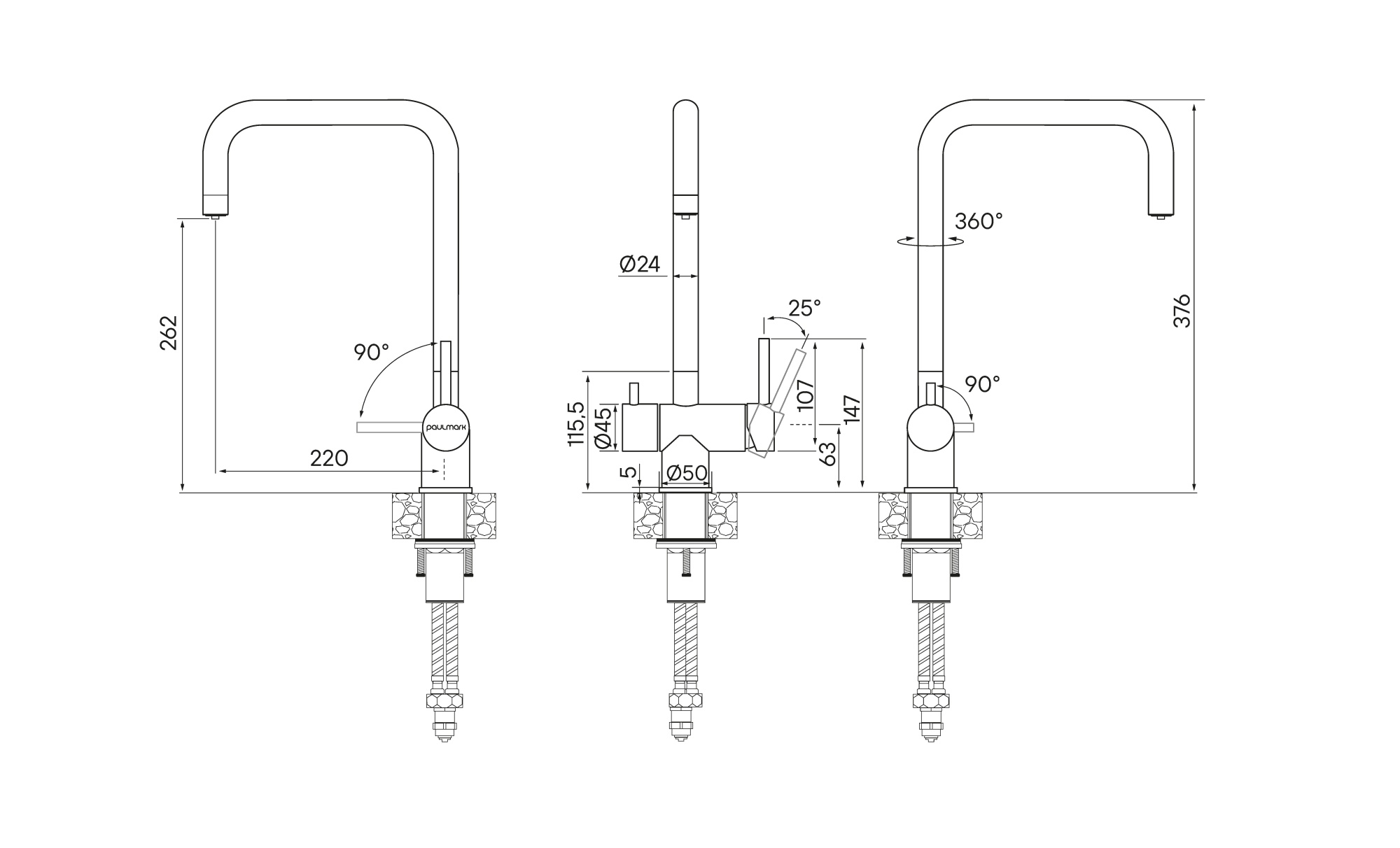Смеситель для кухни wetter, нержавеющая сталь, we213030-ss(bs), paulmark