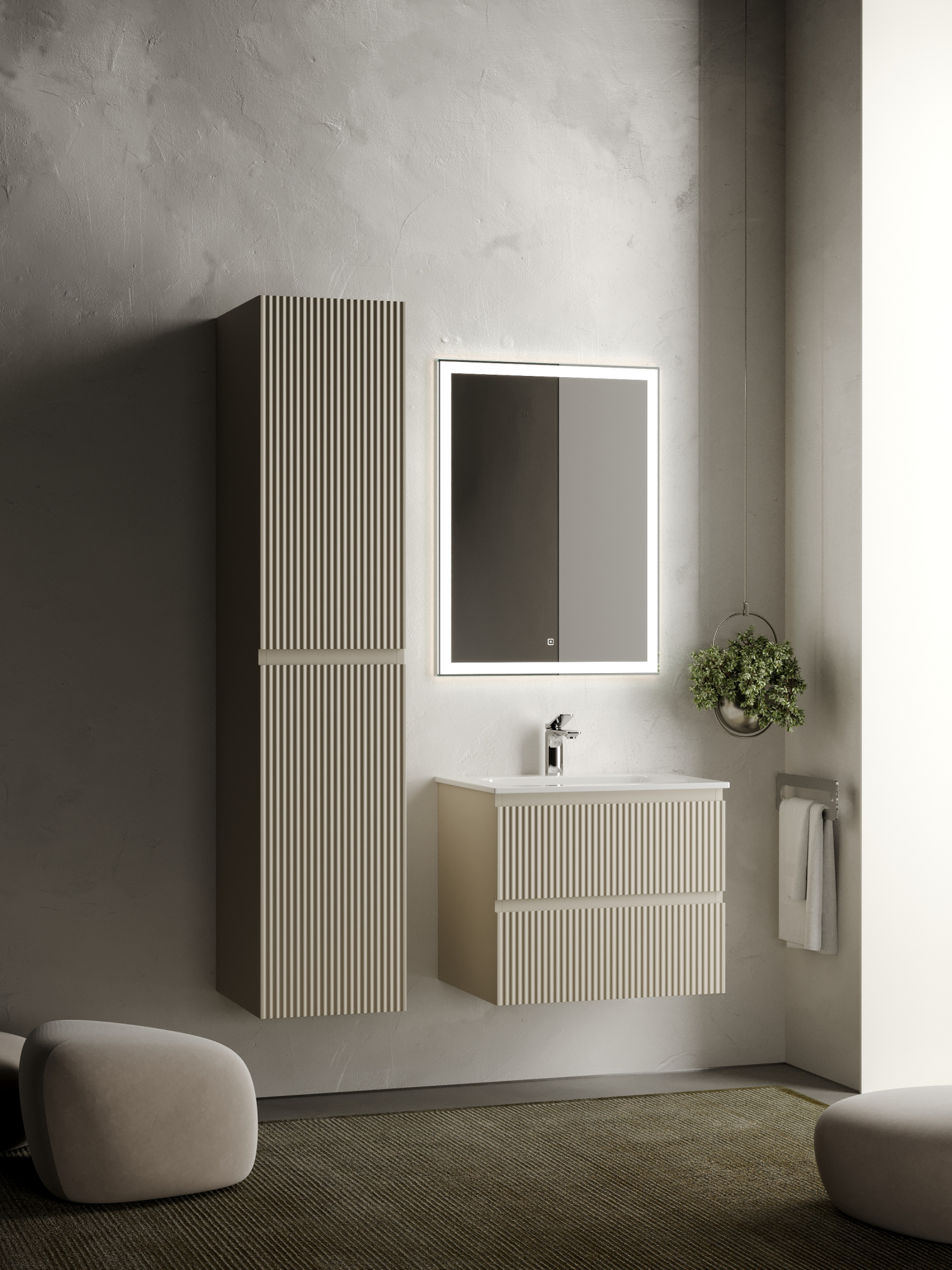 Тумба подвесная sancos snob r 590х445х500, c двумя ящиками оснащенными доводчиками, beige soft , арт.snr60ce