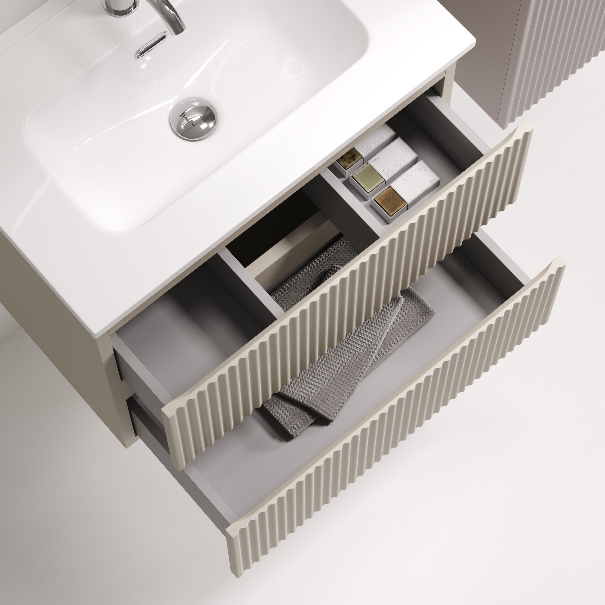 Тумба подвесная SANCOS Snob R 590х390х500, c двумя ящиками оснащенными доводчиками, Beige Soft , арт.SNR60/39CE