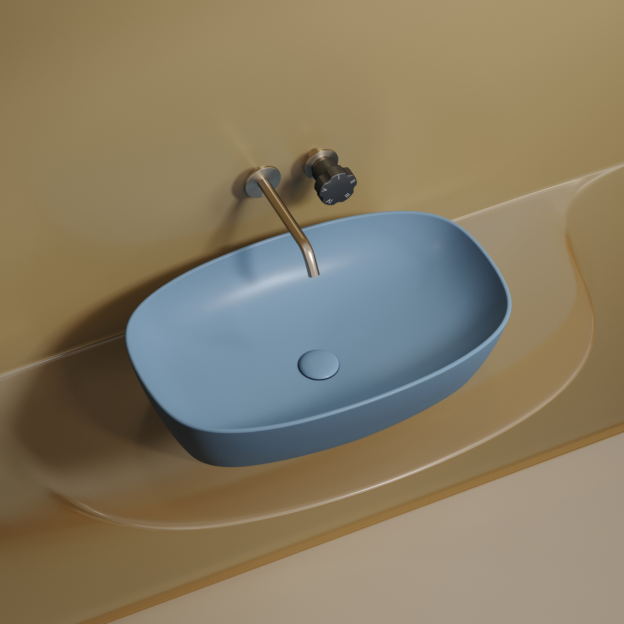 Умывальник чаша накладная овальная (цвет голубой матовый) element 600x380x138мм