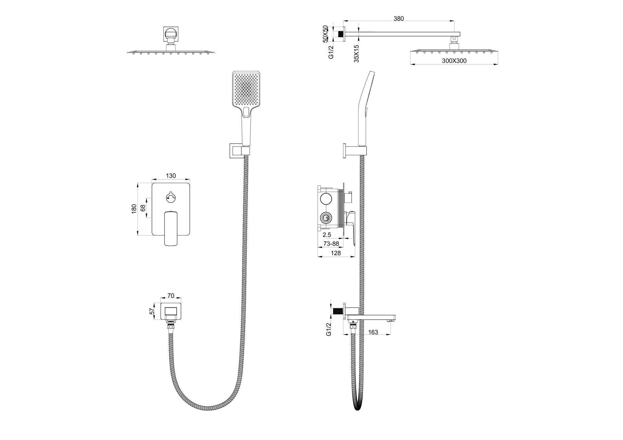 Душевая система встраиваемая wonzon & woghand edge, темный графит (ww-88939003-bgm)