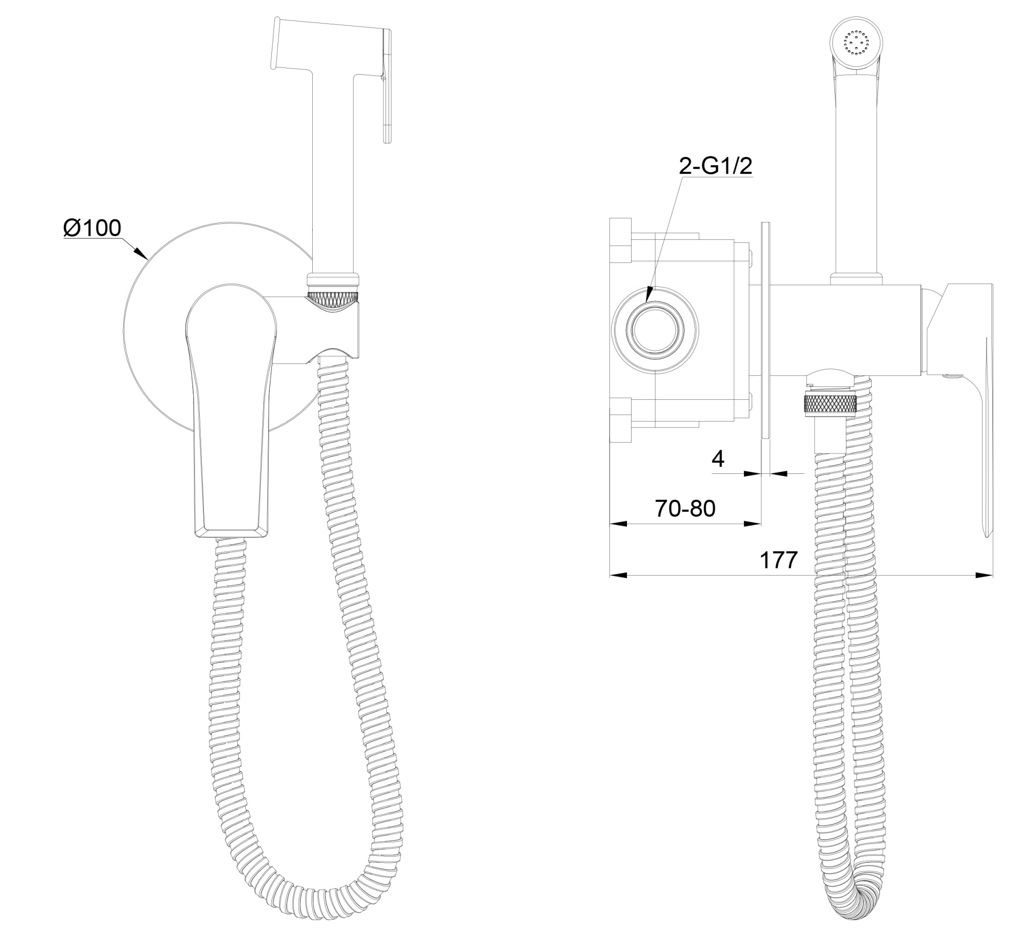 Смеситель с гигиеническим душем встраиваемый wonzon & woghand brilliant, хром (ww-88829079-cr)