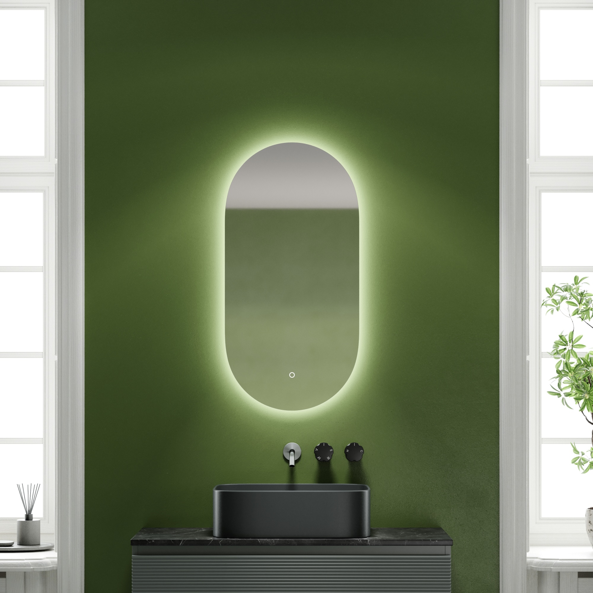 Зеркало для ванной комнаты sancos oval, фоновая подсветка 450х900 с сенсорным управлением на прикосновение, арт. ov45c