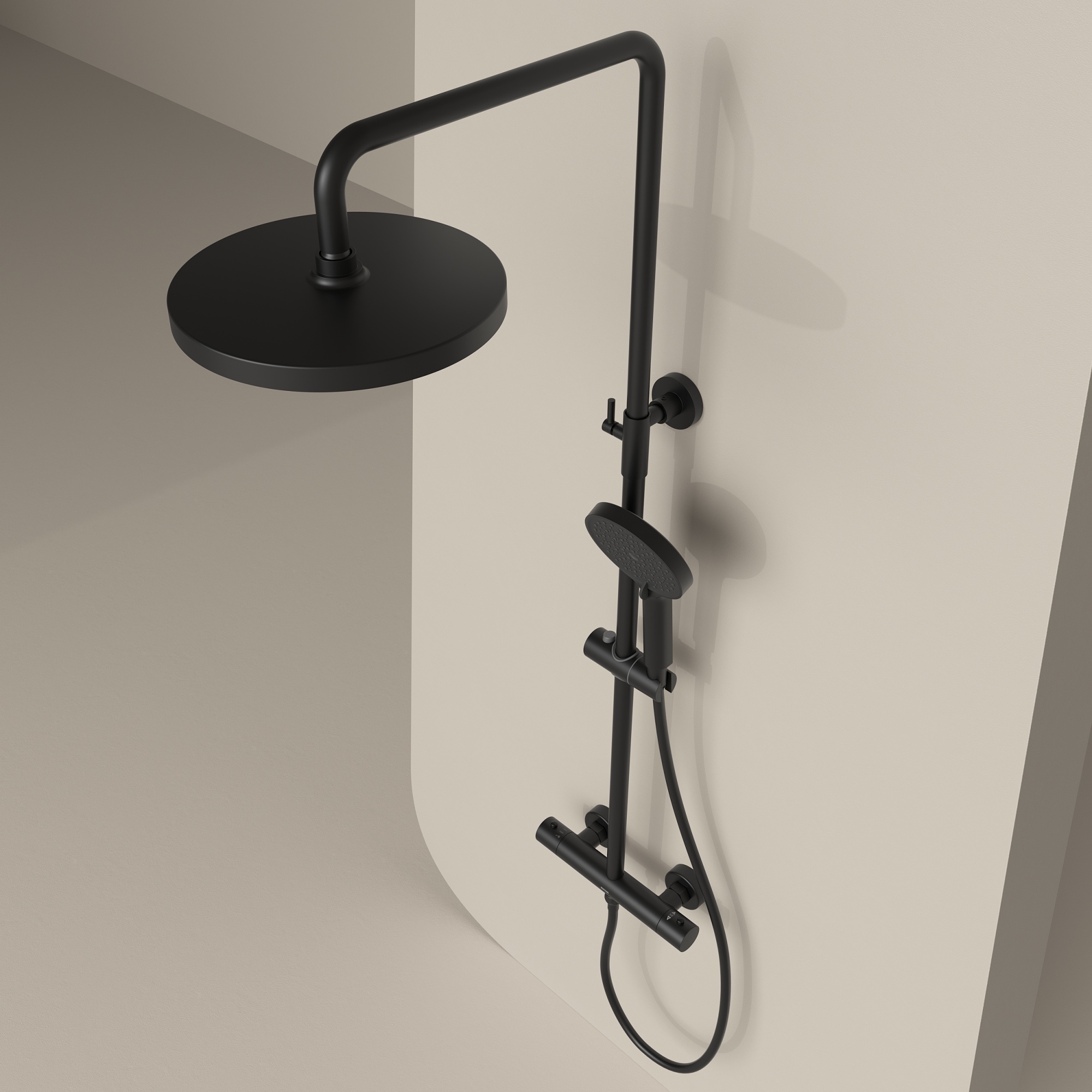 Душевая стойка Sancos Teo c термостатом, с регулировкой по высоте, цвет черный матовый, арт. SC11001MB