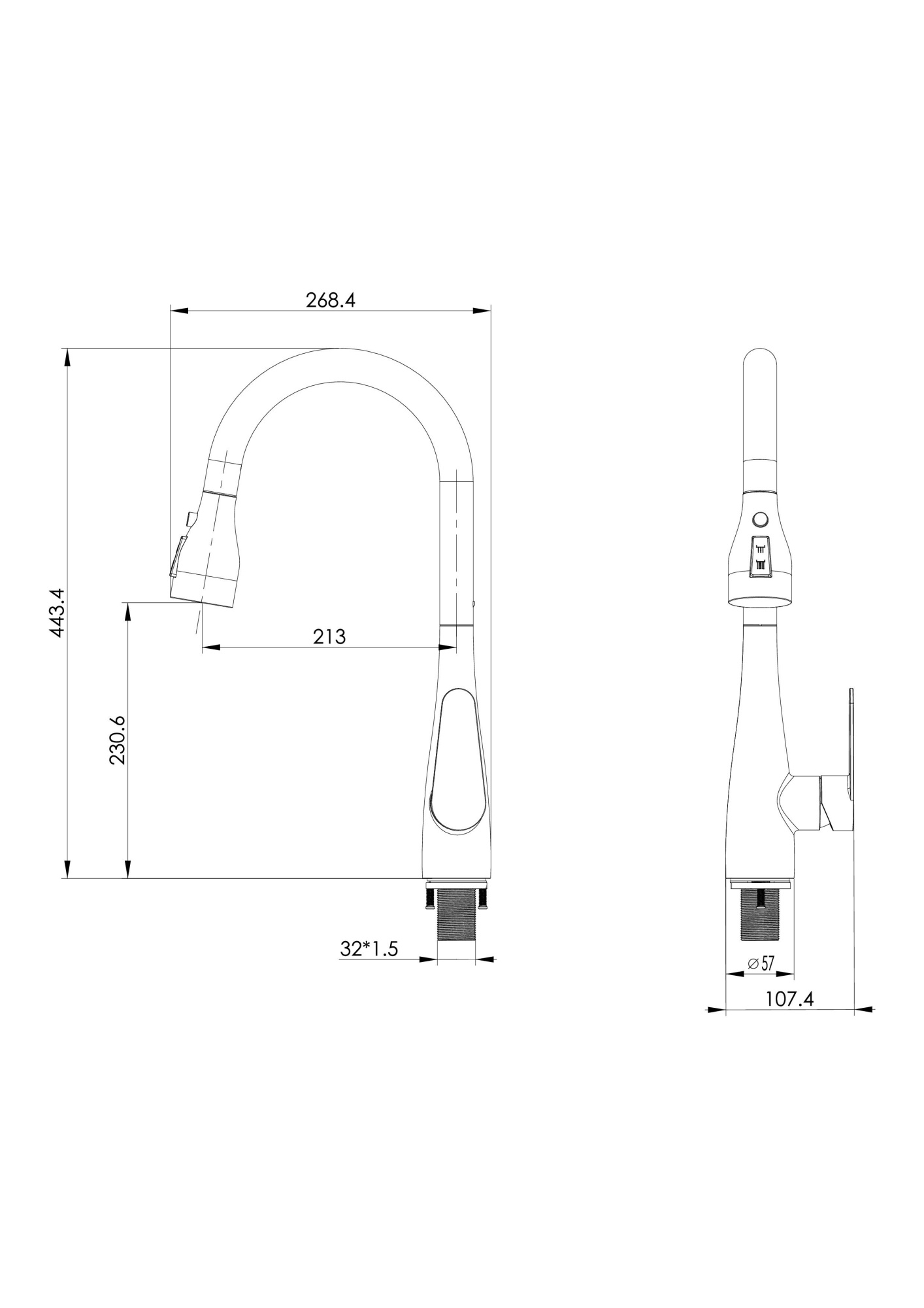 Смеситель для кухни с выдвижным изливом wonzon & woghand, хром (ww-121e201b-cr)