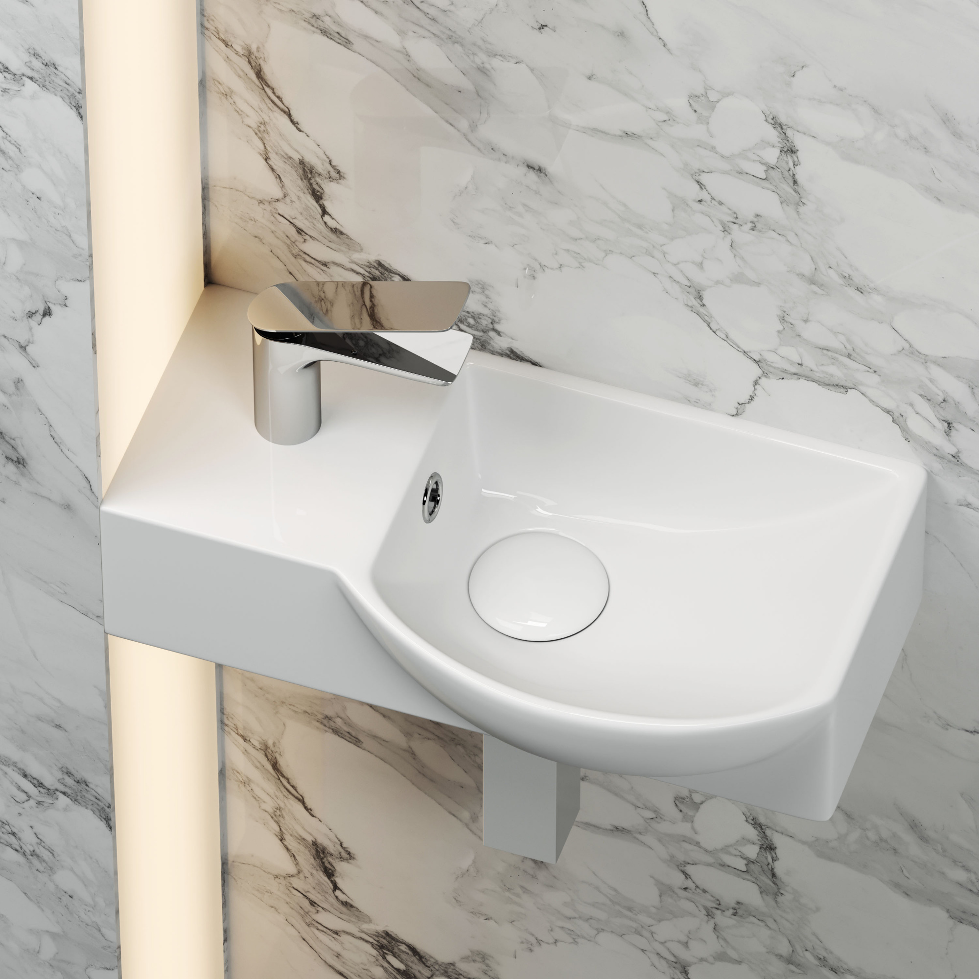 Умывальник подвесной прямоугольный  с крепежом (чаша справа, отверстие под смеситель слева) element 400x220x120мм