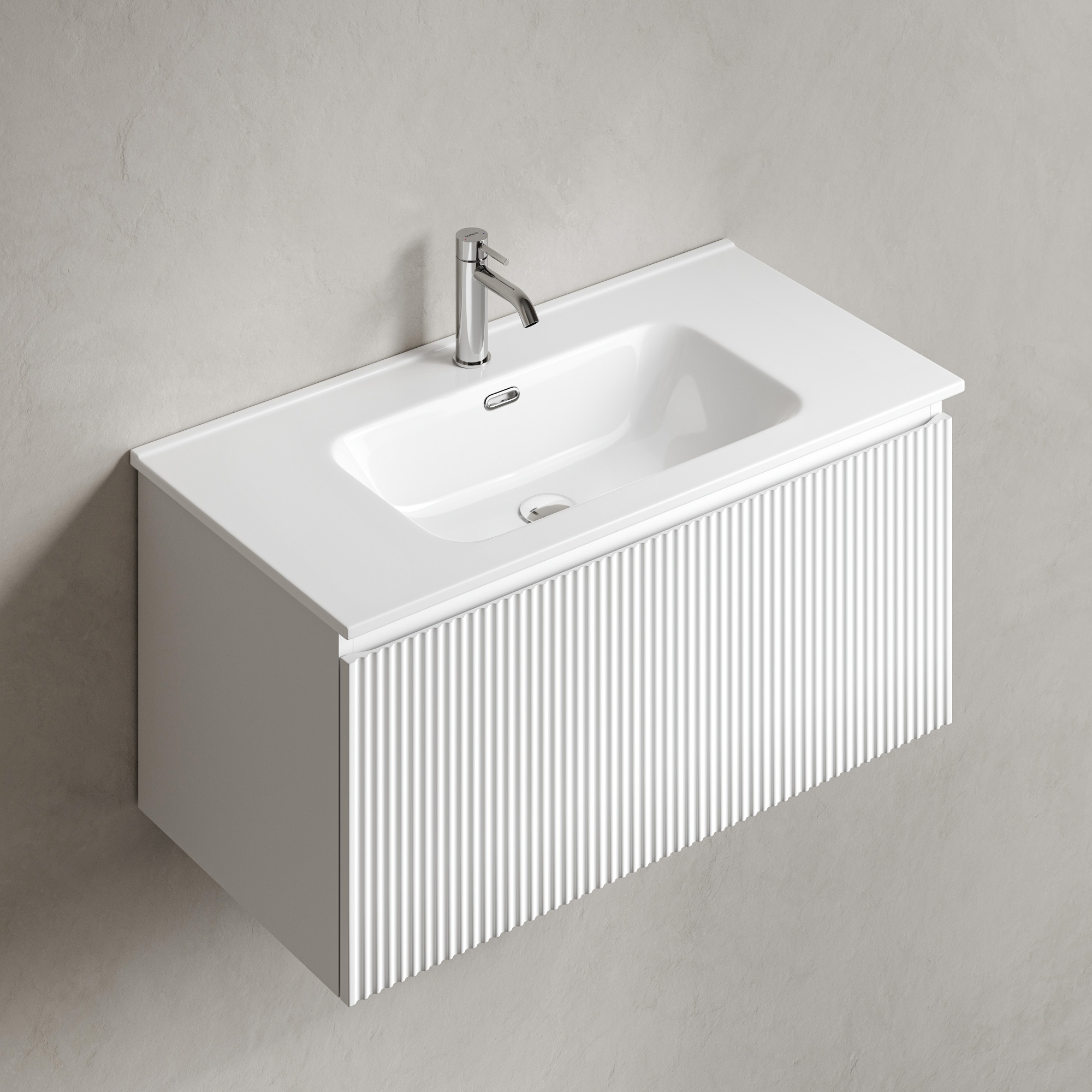 Тумба подвесная SANCOS Snob R 1.0 890х445х406, c одним ящиком оснащенным доводчиками, Bianco , арт.SNR1.090W