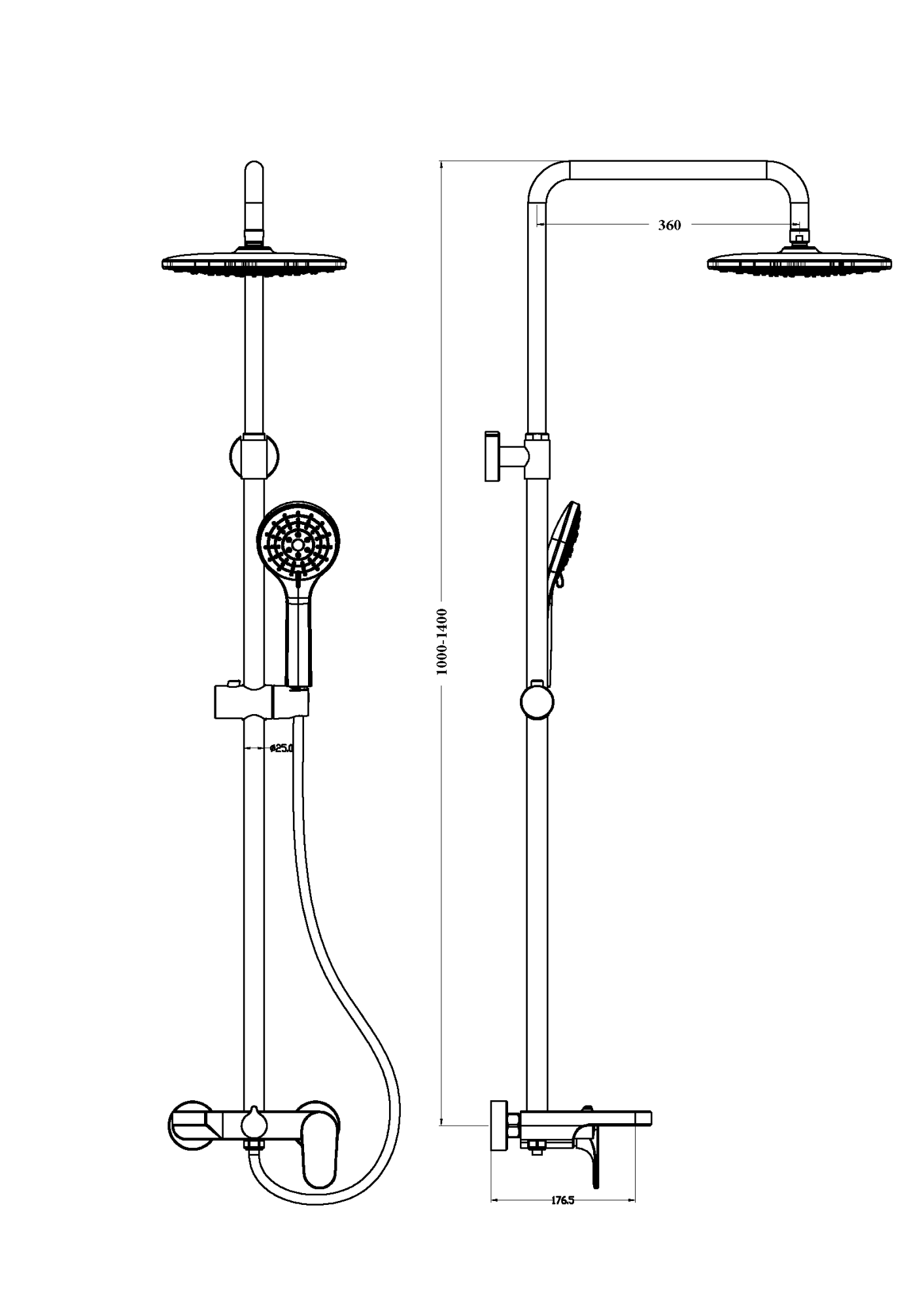 Стойка для душа со смесителем spectre бронза