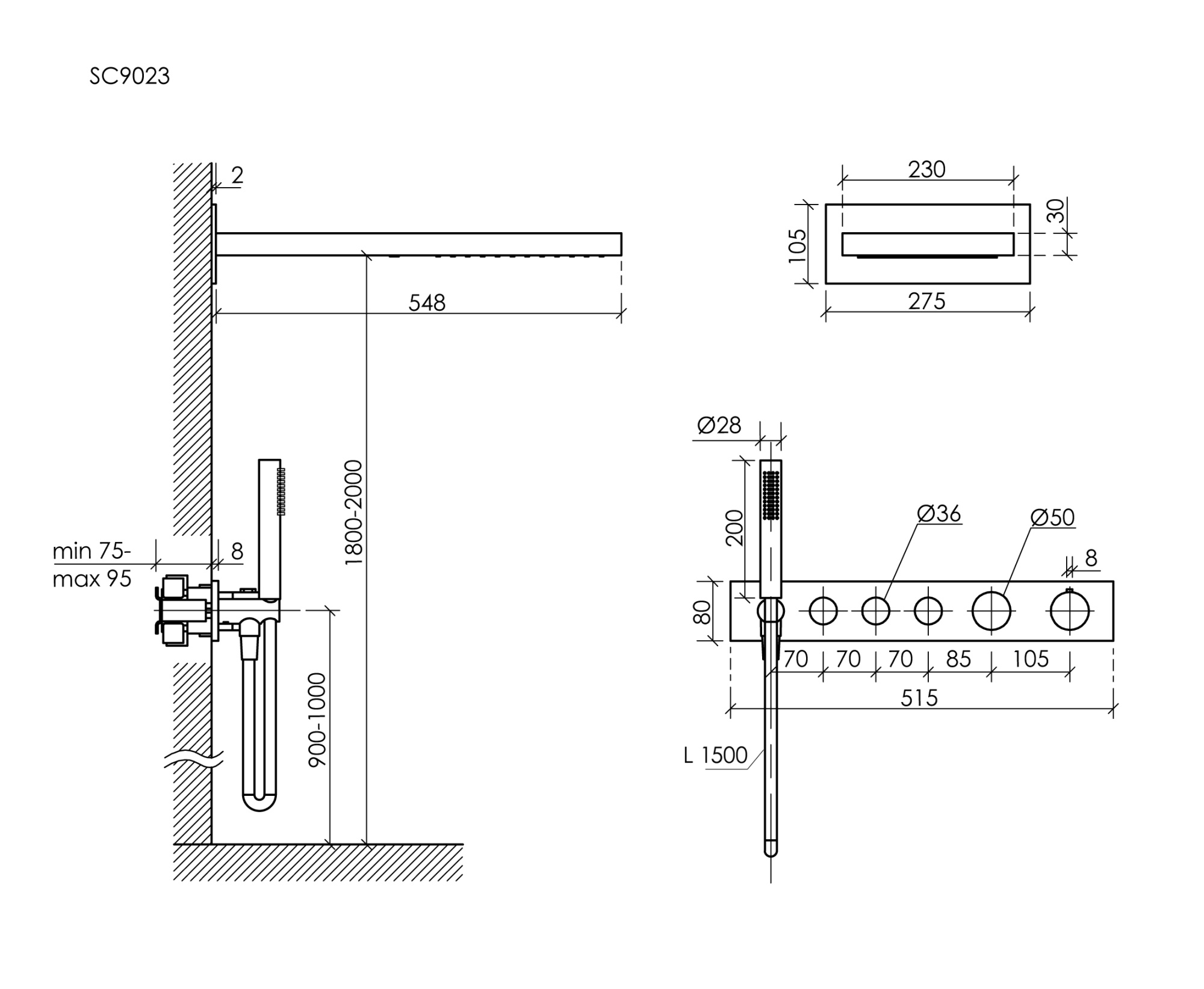 Душевой комплект с термостатом sancos linn, с внутренней частью, черный матовый, арт. sc9023mb Душевой комплект с термостатом sancos linn, с внутренней частью, черный матовый, арт. sc9023mb