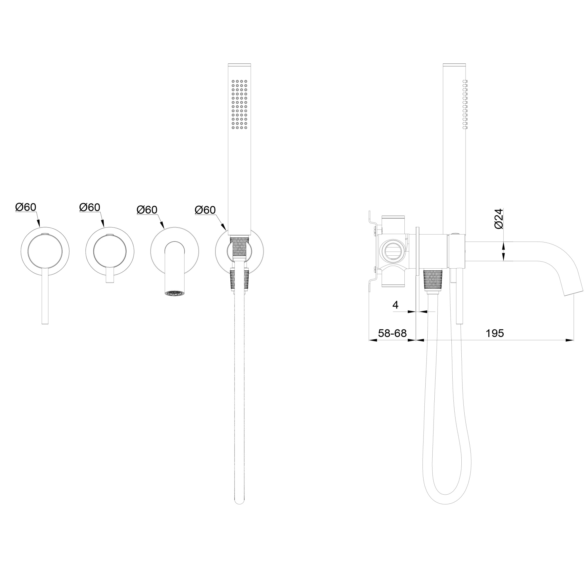 Смеситель для ванны встраиваемый wonzon & woghand stick, хром (ww-889017-cr)