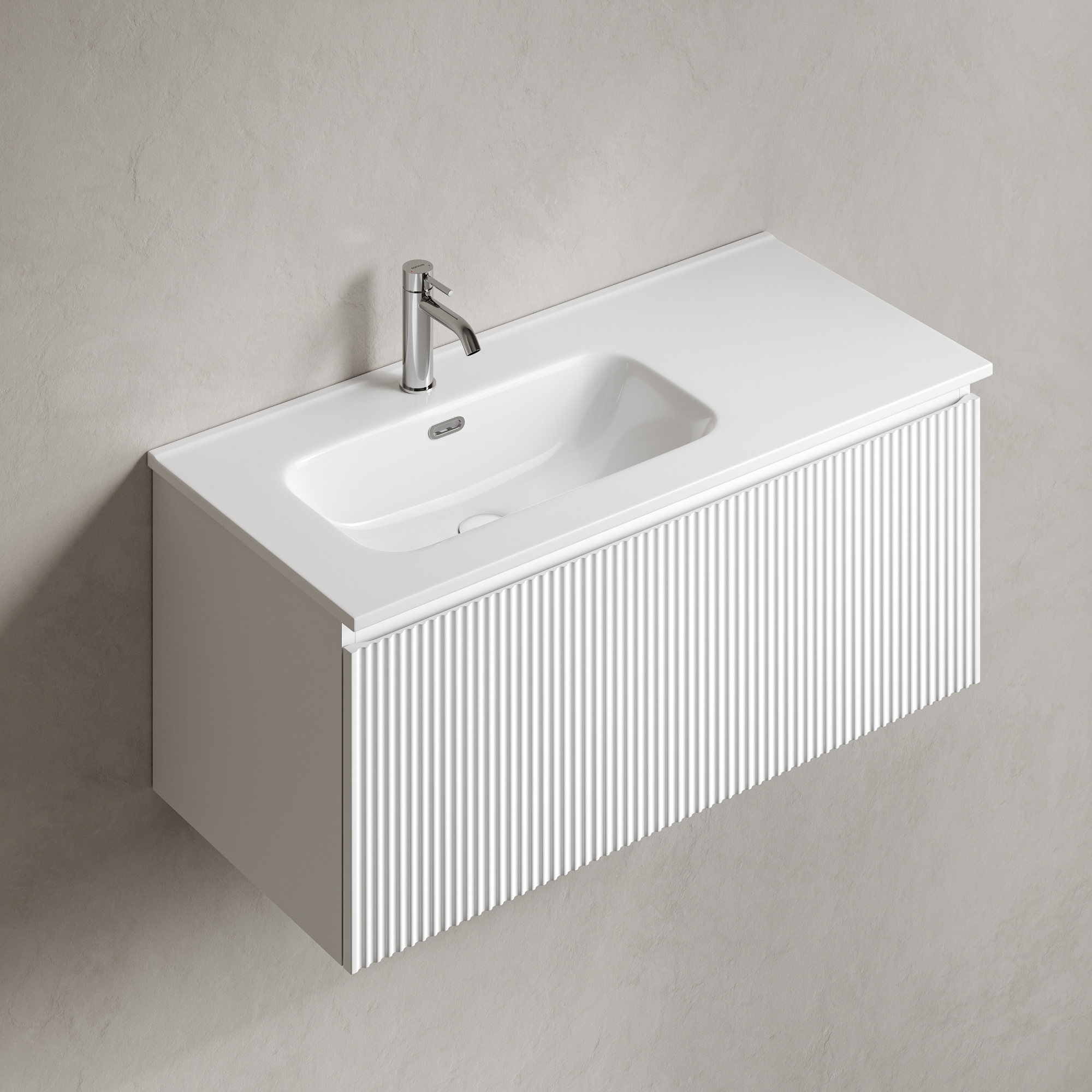 Тумба подвесная SANCOS Snob R 1.0 995х445х406, c одним ящиком оснащенным доводчиками, Bianco , арт.SNR1.0100LW