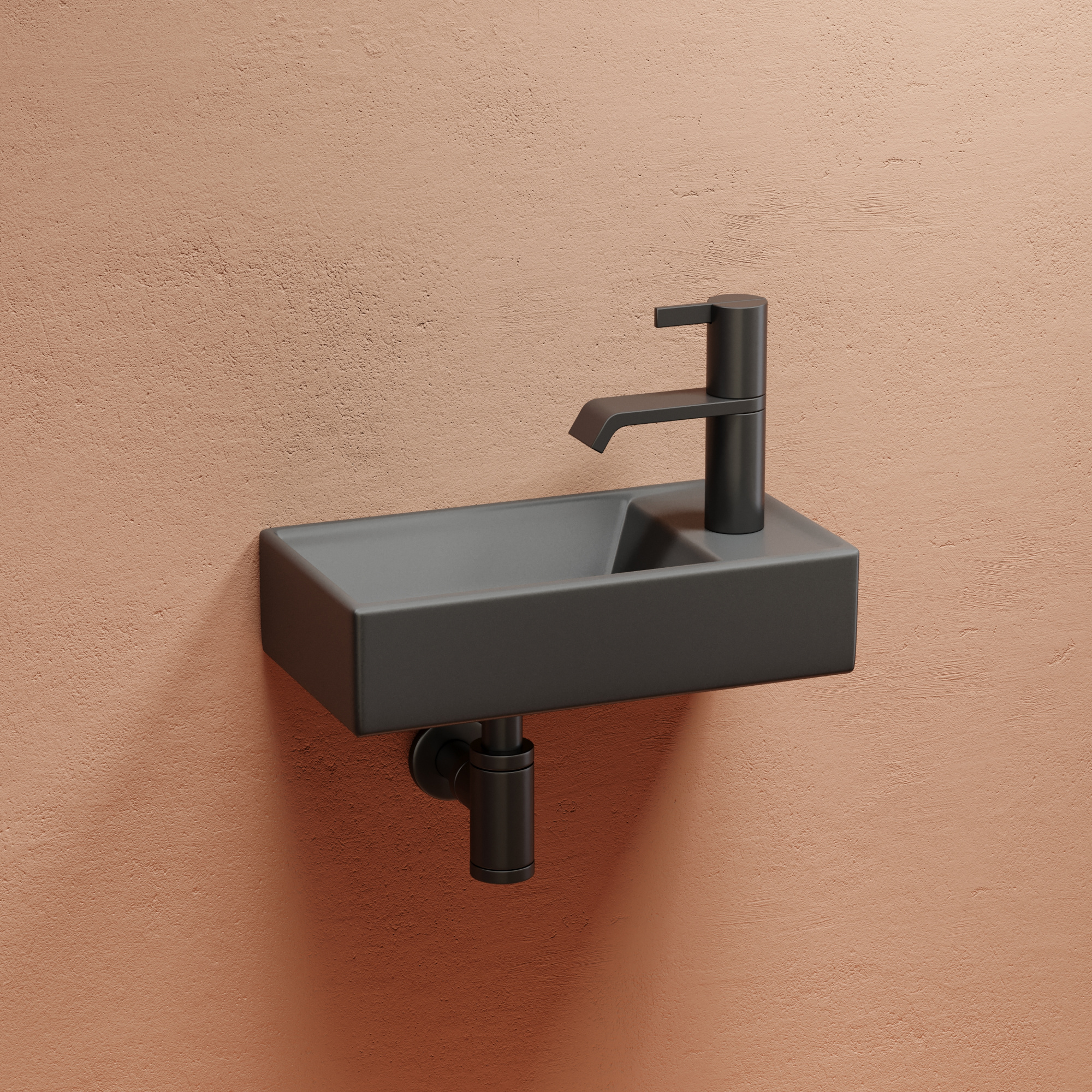 Умывальник подвесной прямоугольный (чаша слева, отверстие под смеситель справа) цвет темный антрацит матовый element 407x217x100