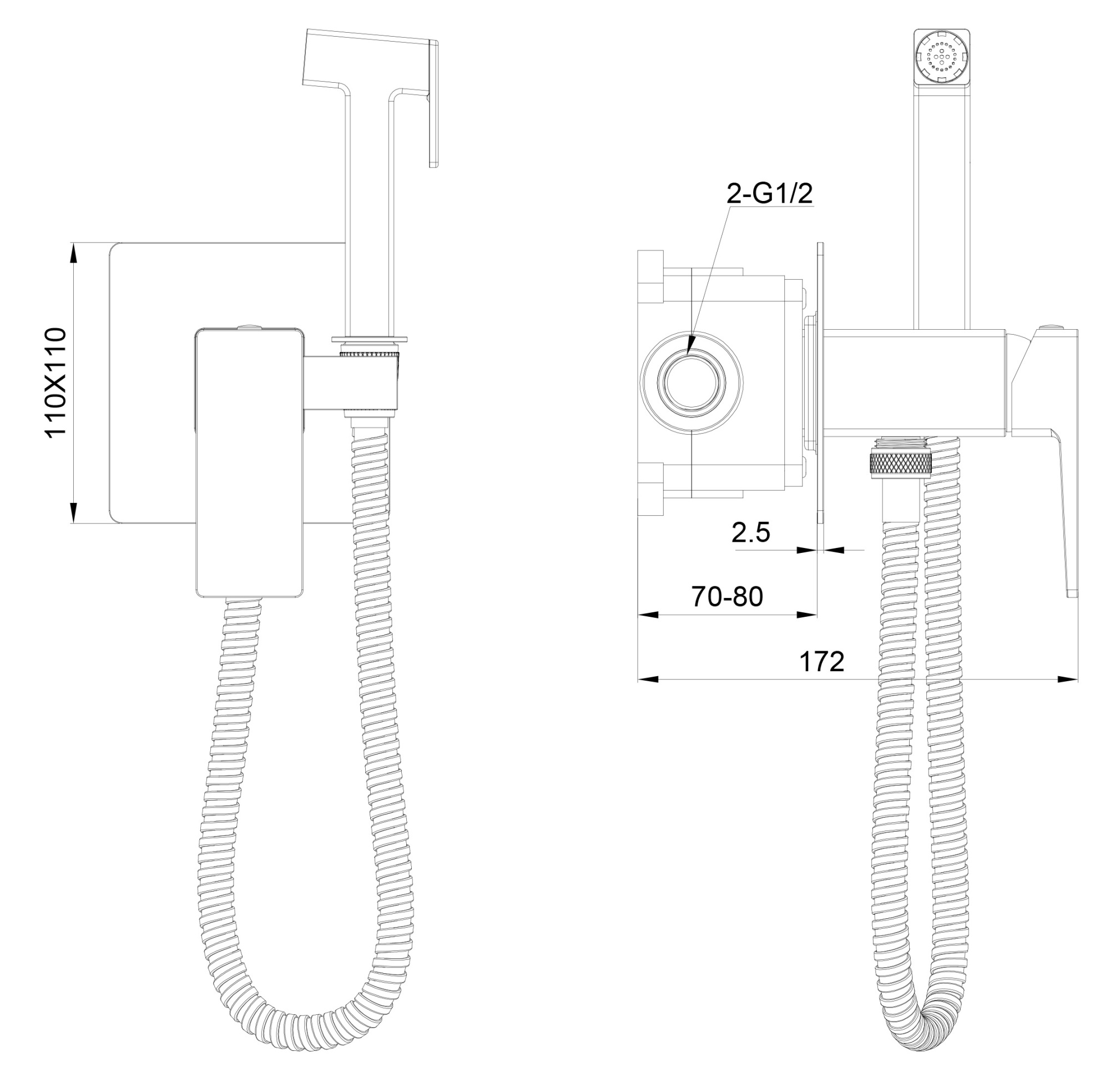 Смеситель с гигиеническим душем встраиваемый wonzon & woghand cube 2.0, черный матовый (ww-88829068-mb)