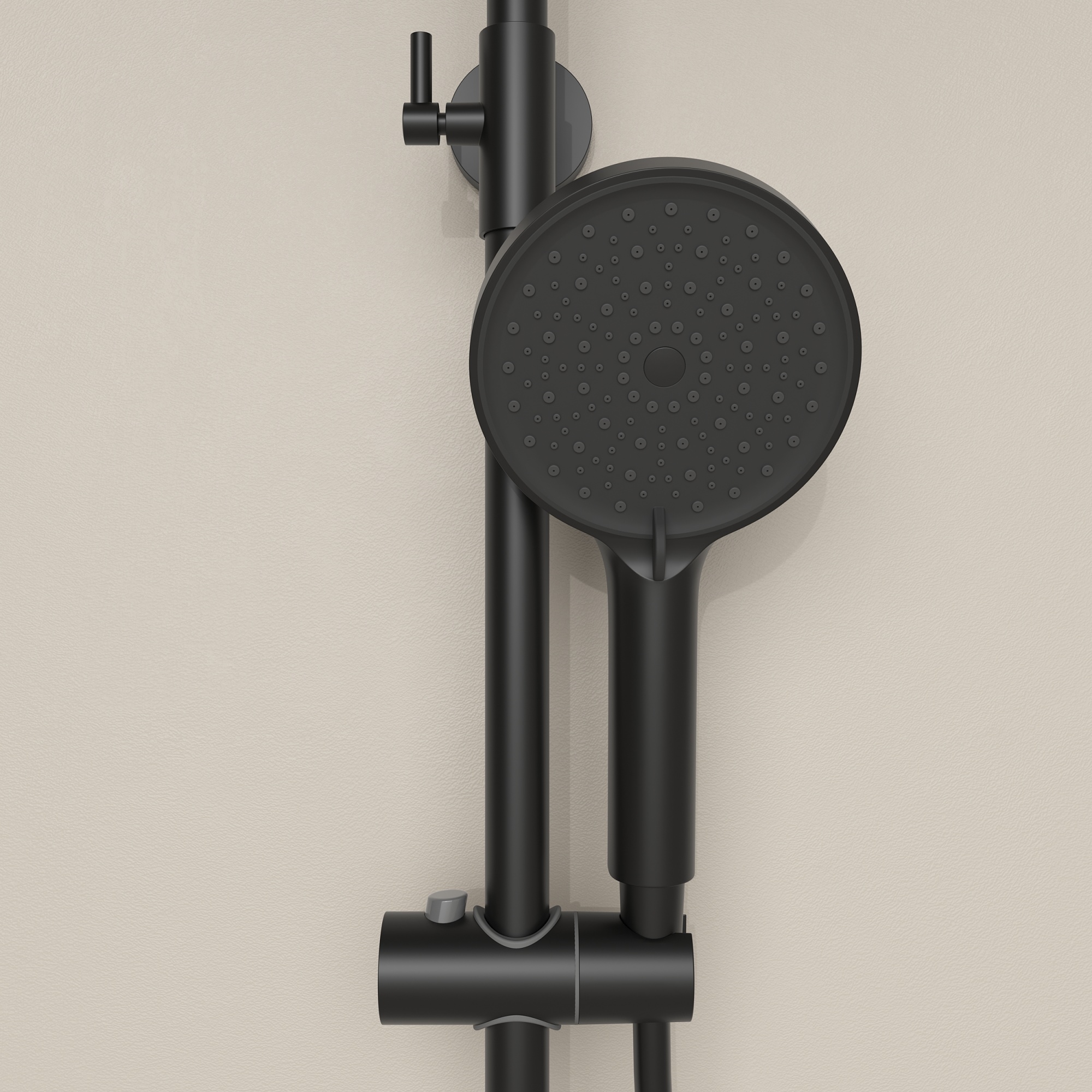 Душевая стойка Sancos Teo c термостатом, с регулировкой по высоте, цвет черный матовый, арт. SC11001MB