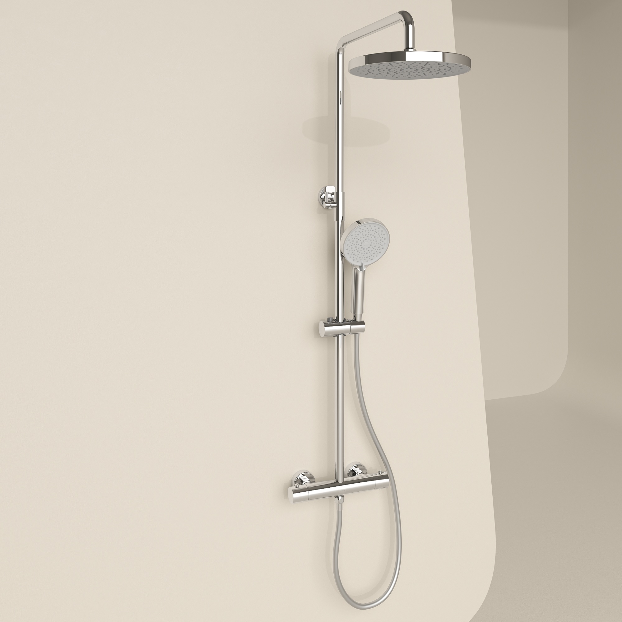 Душевая стойка Sancos Teo c термостатом, с регулировкой по высоте, цвет хром, арт. SC11001CH