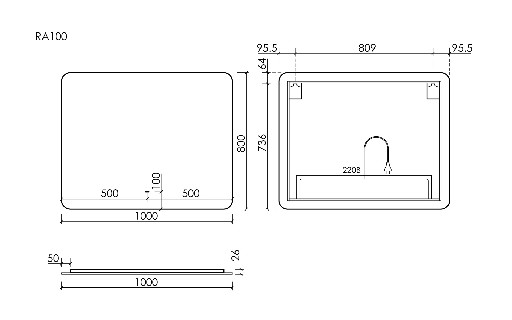 Зеркало для ванной комнаты SANCOS Ray 1000х800 c подсветкой, арт. RA1000