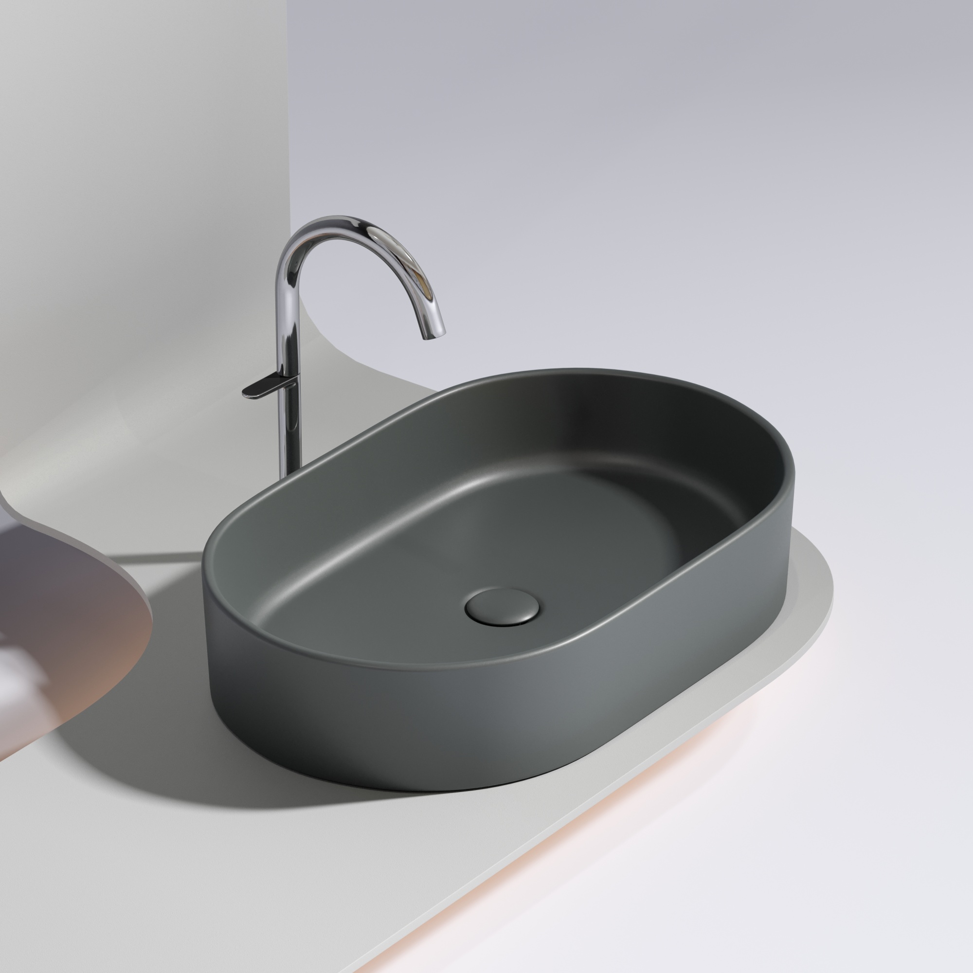 Умывальник чаша накладная овальная (цвет темный антрацит матовый) element 608x385x122мм