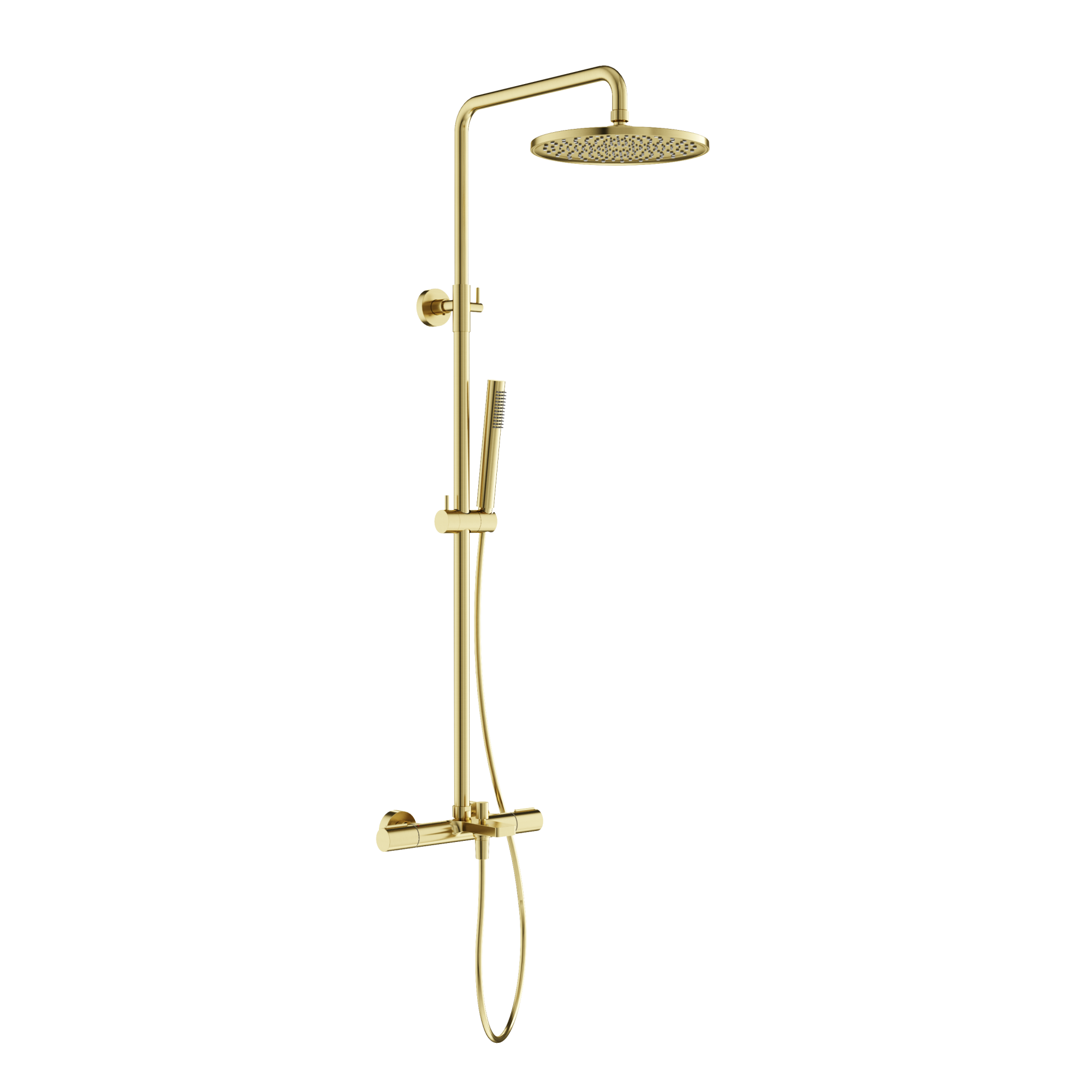 Душевая стойка с термостатом и изливом sancos etna, брашированное золото, pvd покрытие, арт. sc9008bg